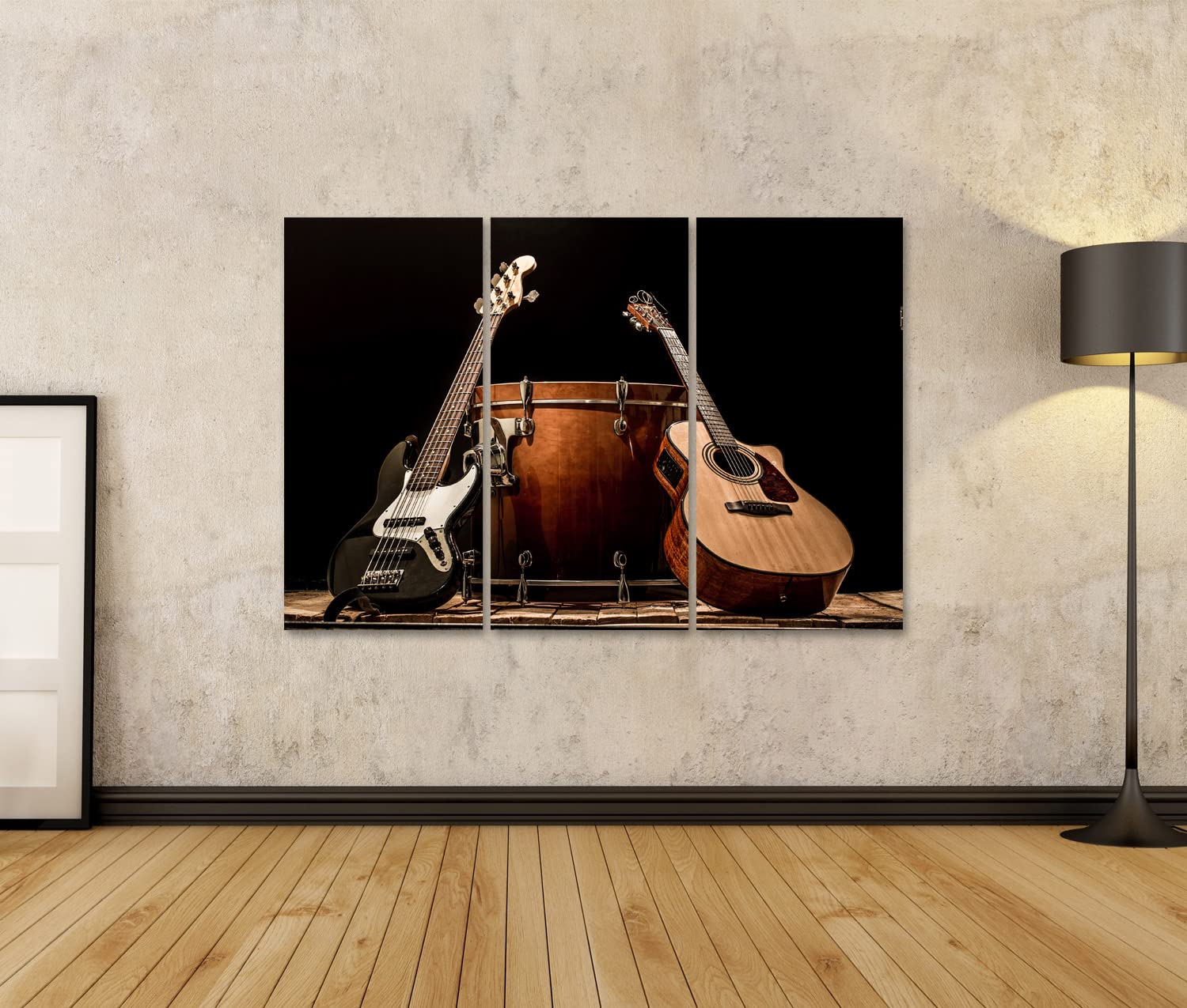 islandburner Prime - Quadro su tela, strumenti musicali, basso, barile, chitarra acustica, basso, chitarra, nero, poster