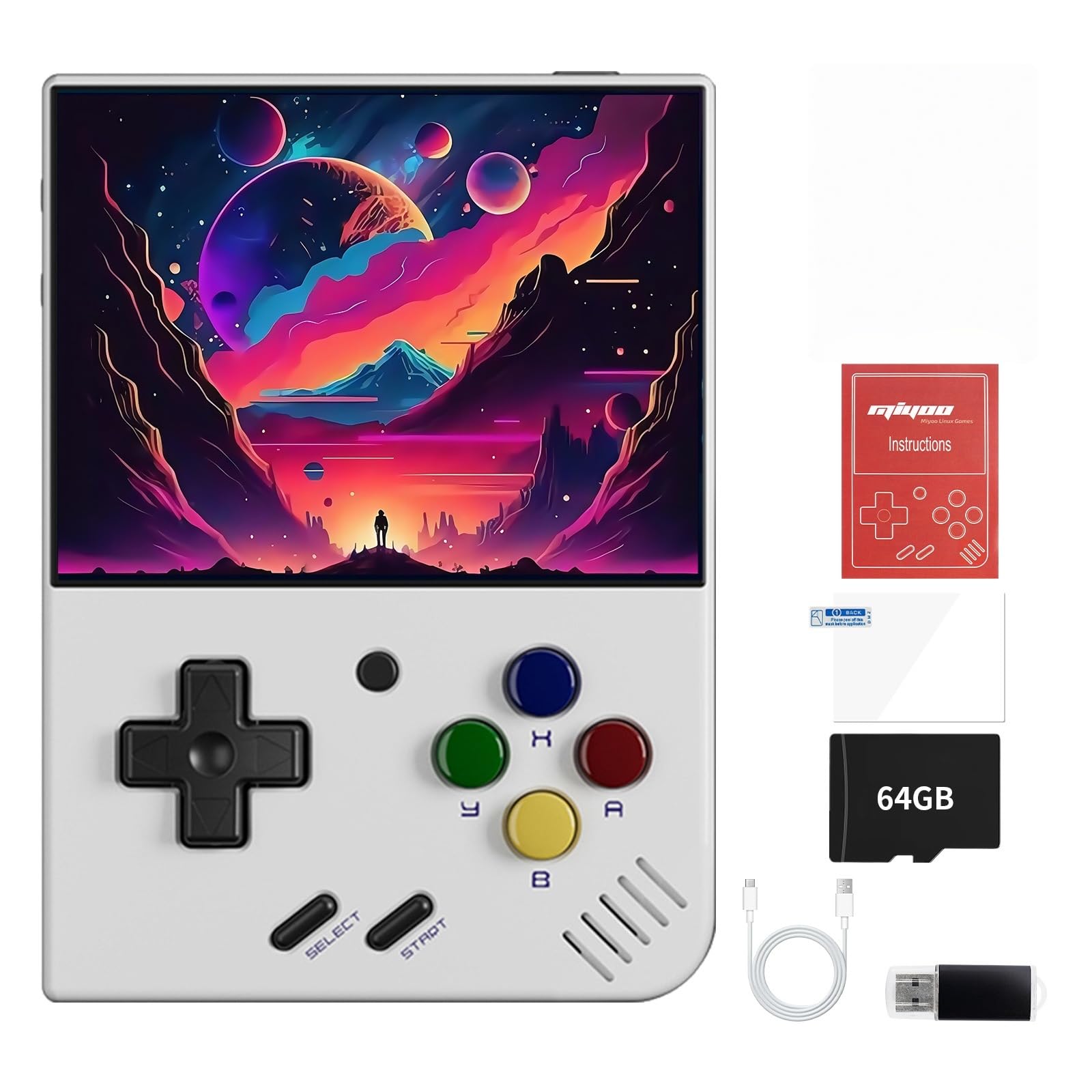 Miyoo Mini Plus,Handheld Retro Game Console 64GB,3.5-inch 640*480 IPS Screen 3000mAH Battery with Storage Case Casual Game Console Video Games