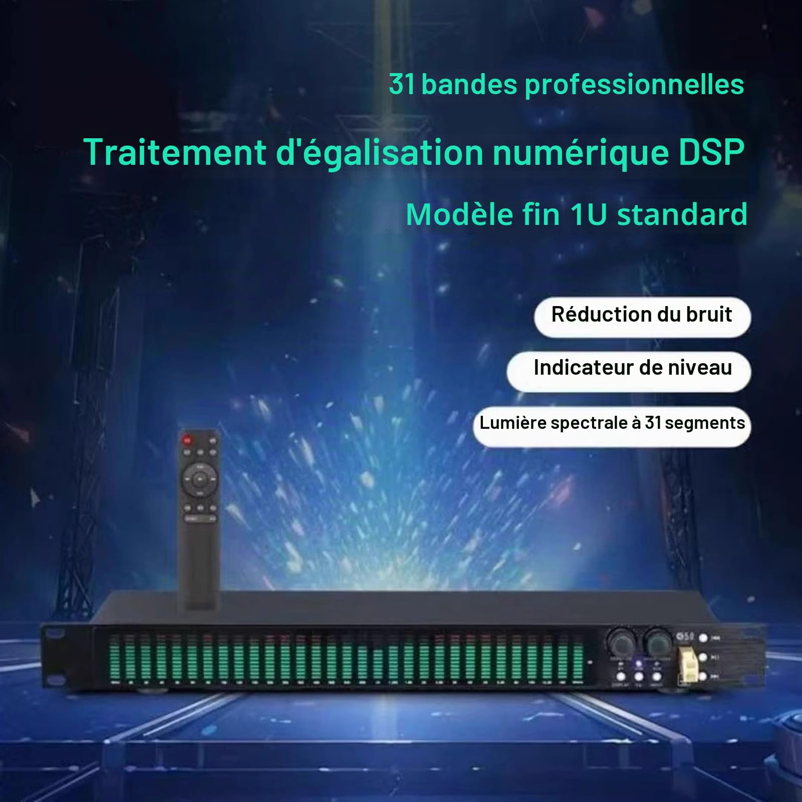 égaliseur Graphique Stéréo De 31 Bandes, égaliseur De Réglage De L'équation Numérique à Domicile avec Affichage du Spectre LED - 21 Effets Prédéfinis, Réduction Automatique du Bruit, avec Ajustement