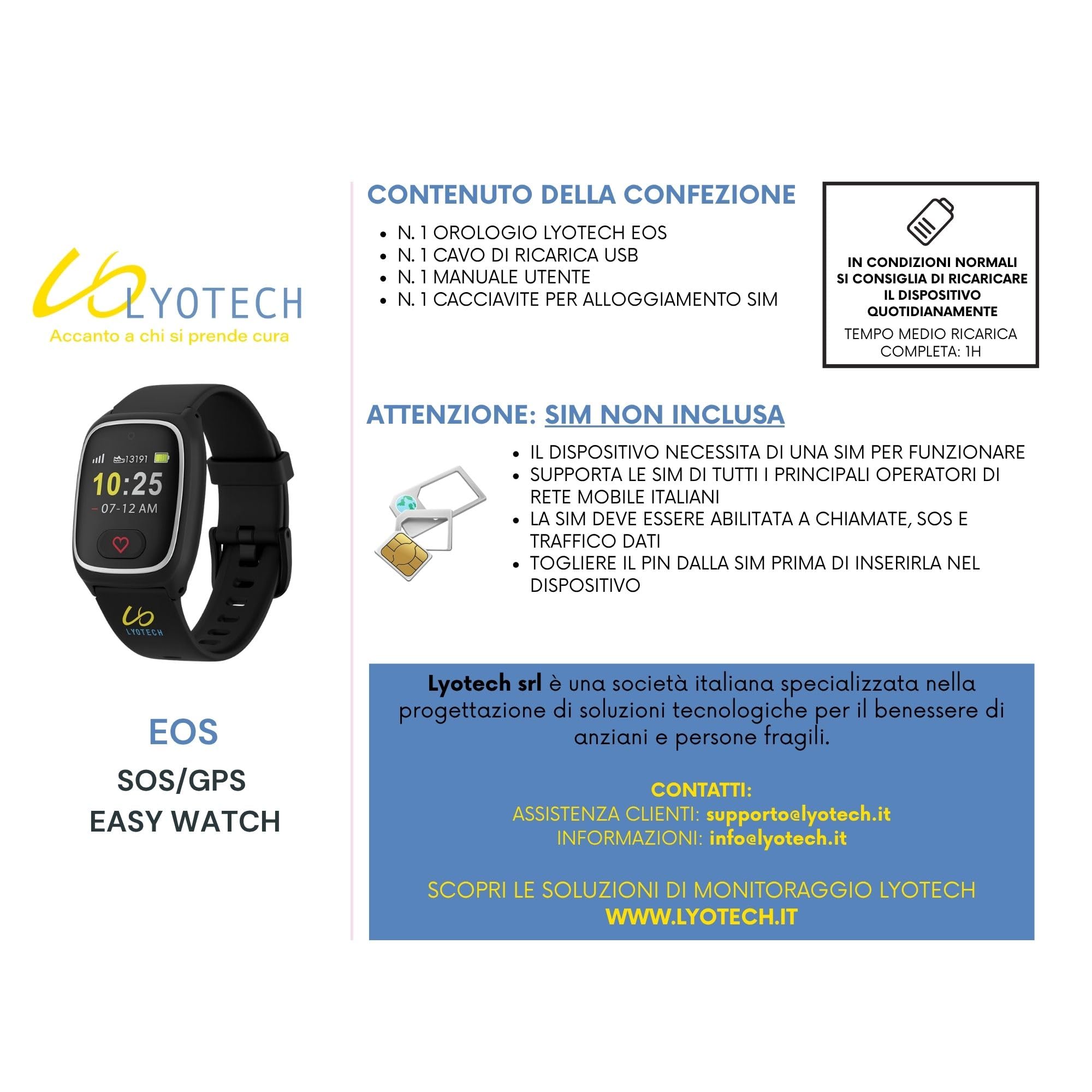 EOS Orologio SOS 4G con Chiamate | Localizzazione GPS | Rilevazione Caduta | Battito, Pressione, SpO2, Contapassi | Rubrica e Chiamate Autorizzate | App BRIDGe (opzionale) | Per anziani
