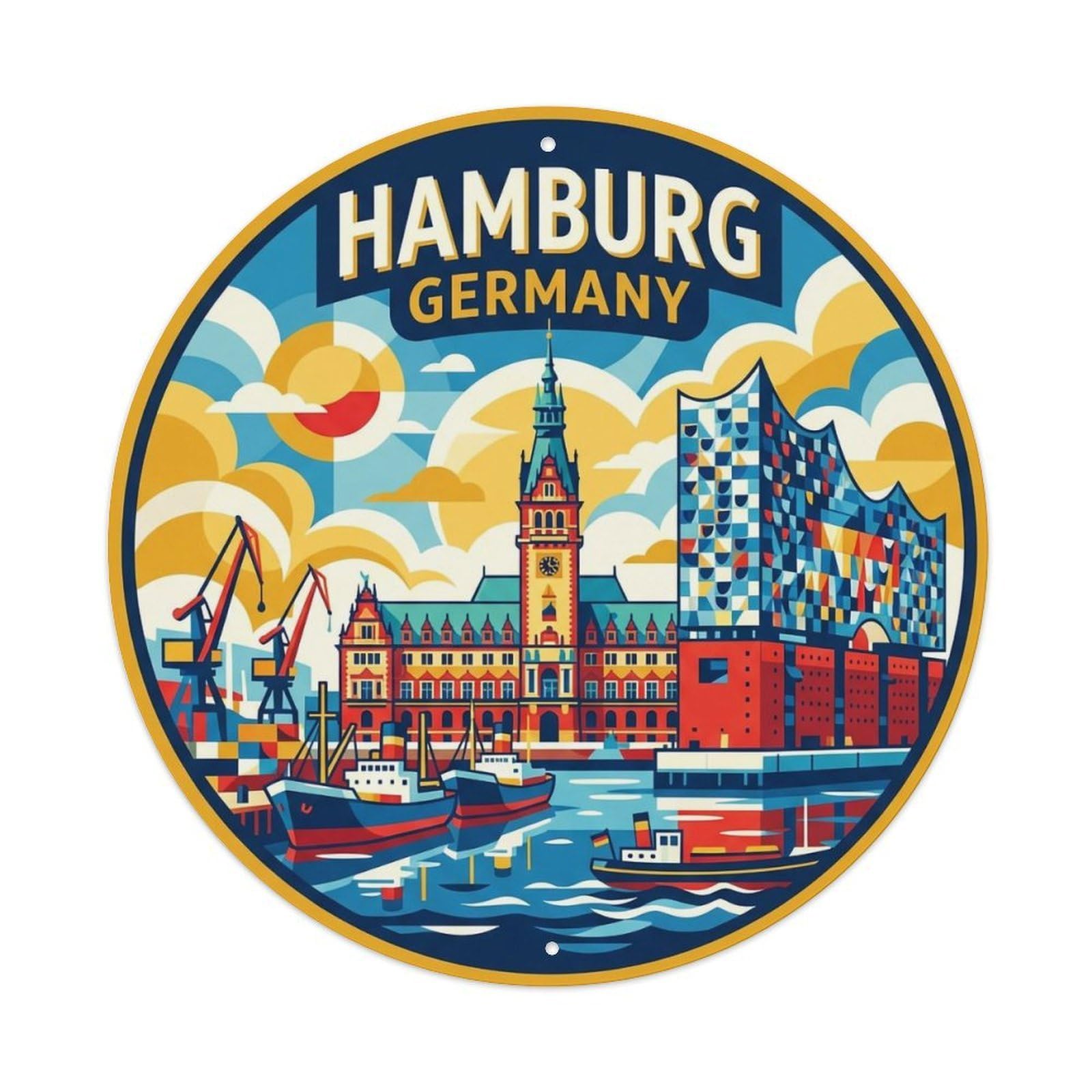 Germany Vintage Travel Hamburg Metal Tin Sign