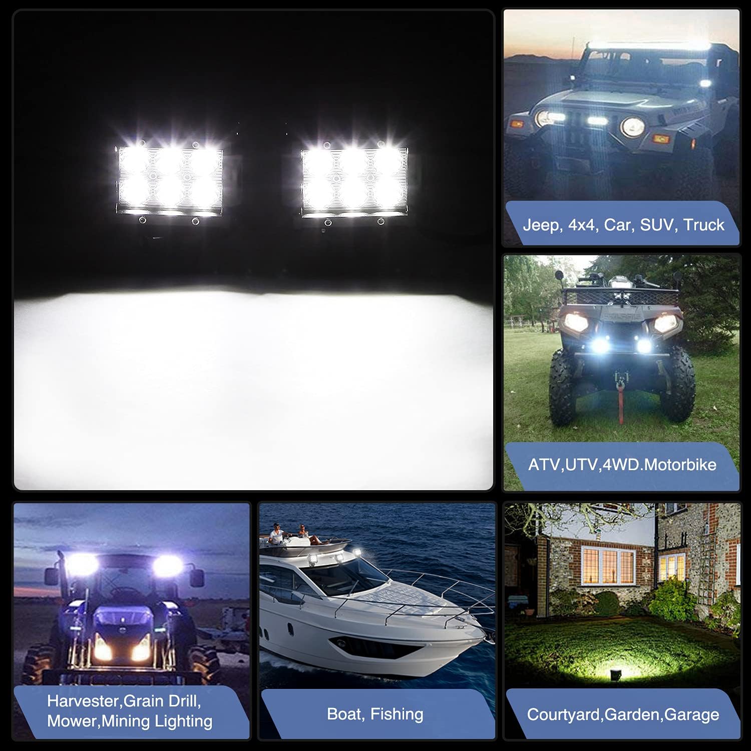 GOOACC 4PCS 18W LED Pods Spot Light Bar Fog Light Driving Lighting with 16AWG Off Road Wiring Harness-4 Leads for Truck Golf Cart SUV ATV UTV Boat (Auto-610)