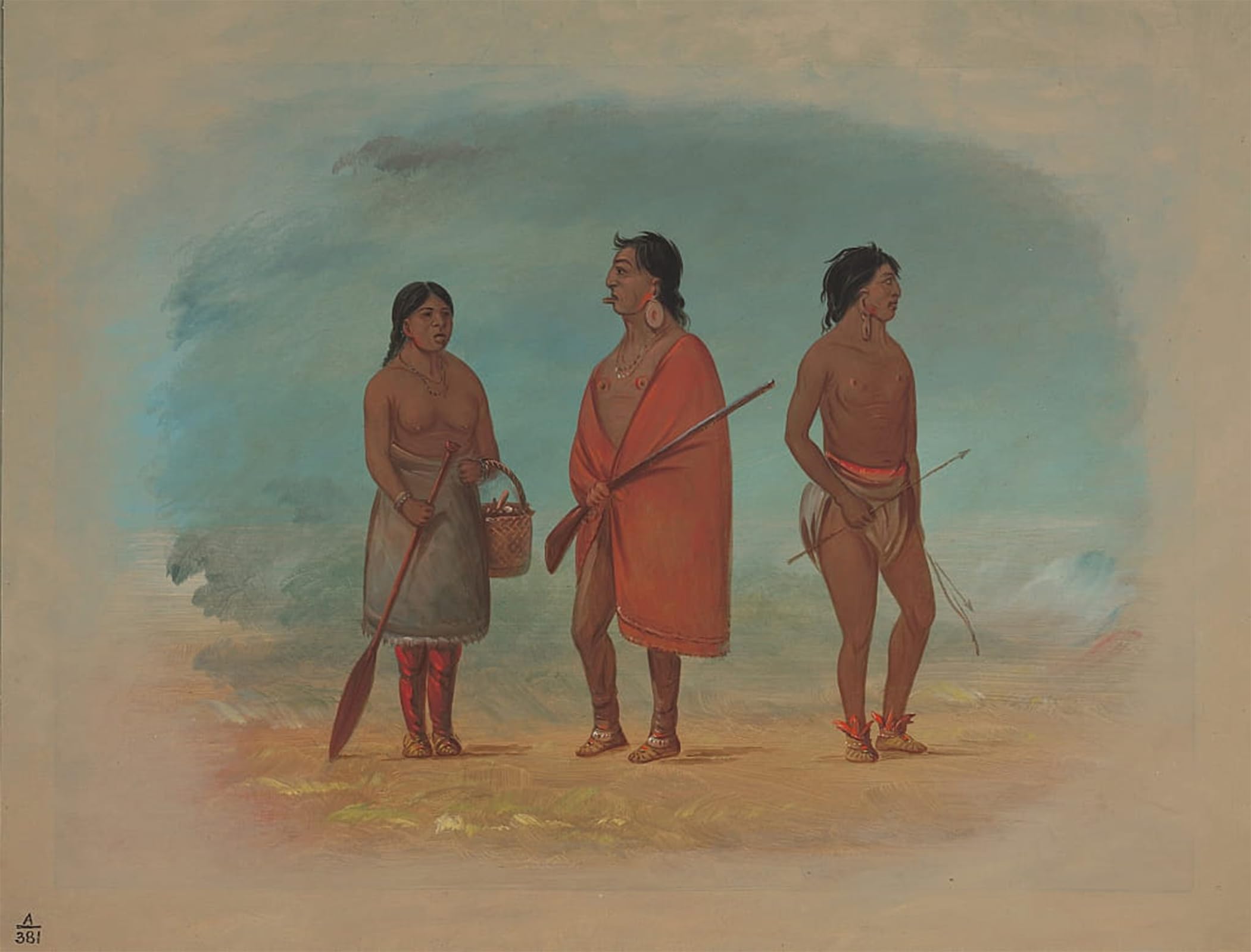 SERENDIPITP Retro Picture Poster Wall Art Pictures Painting Botocudo Chief His Wife and a Young Man by George Catlin Wall Art Canvas Print for Wall Decor 60x90cm
