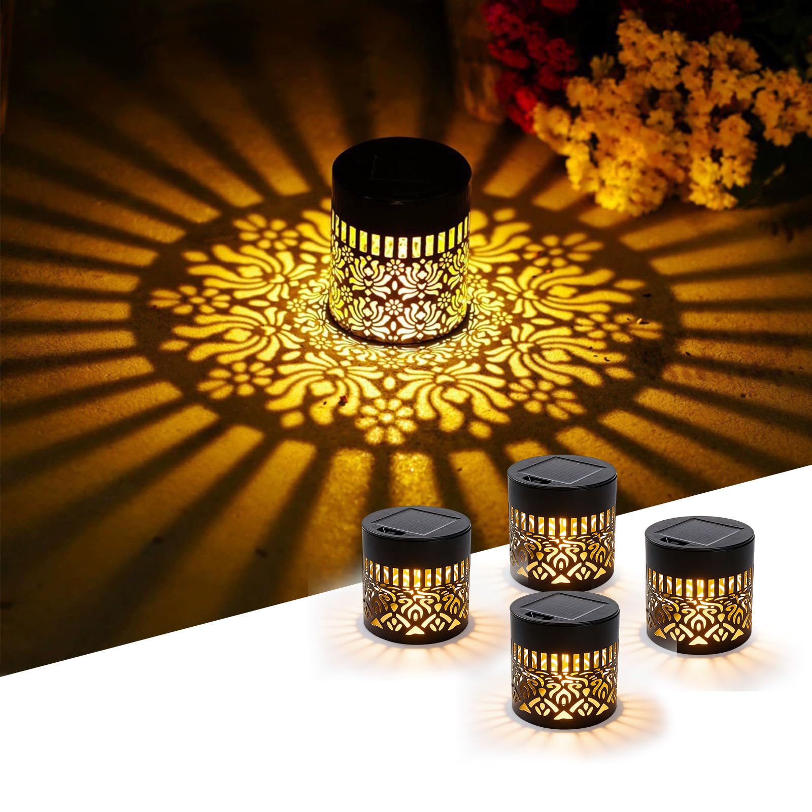 ELMVAR Solar Mandala Wall Light, 2026 New Solar Mandala Lights Outdoor, Waterproof Fence Light, Shadow Projection Landscape Lighting for Garden Post Patio Backyard Yard Decor (Mandala*4)