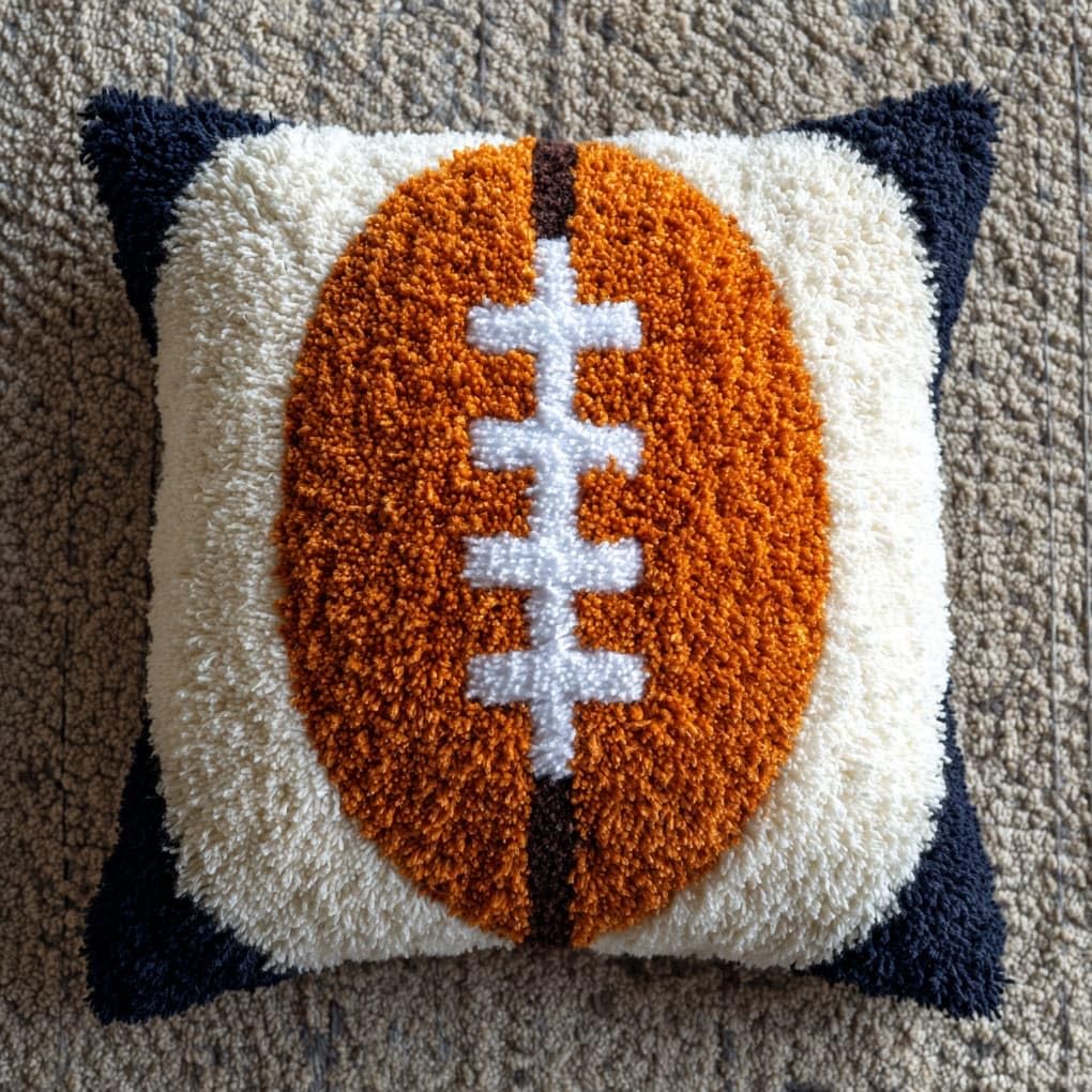 Henypt 17x17 Inch Latch Hook Kit,Baseball DIY Tapestry Rug Craft,Needlework Cushion Set,Pre-Cut Yarn & Printed Canvas Kit for Home Wall Decor