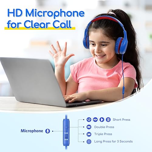 Miniatura 2 de EarFun Auriculares para niños con cable con micrófono, auriculares de límite de volumen de 8594 dB para niños, auriculares portátiles con puerto