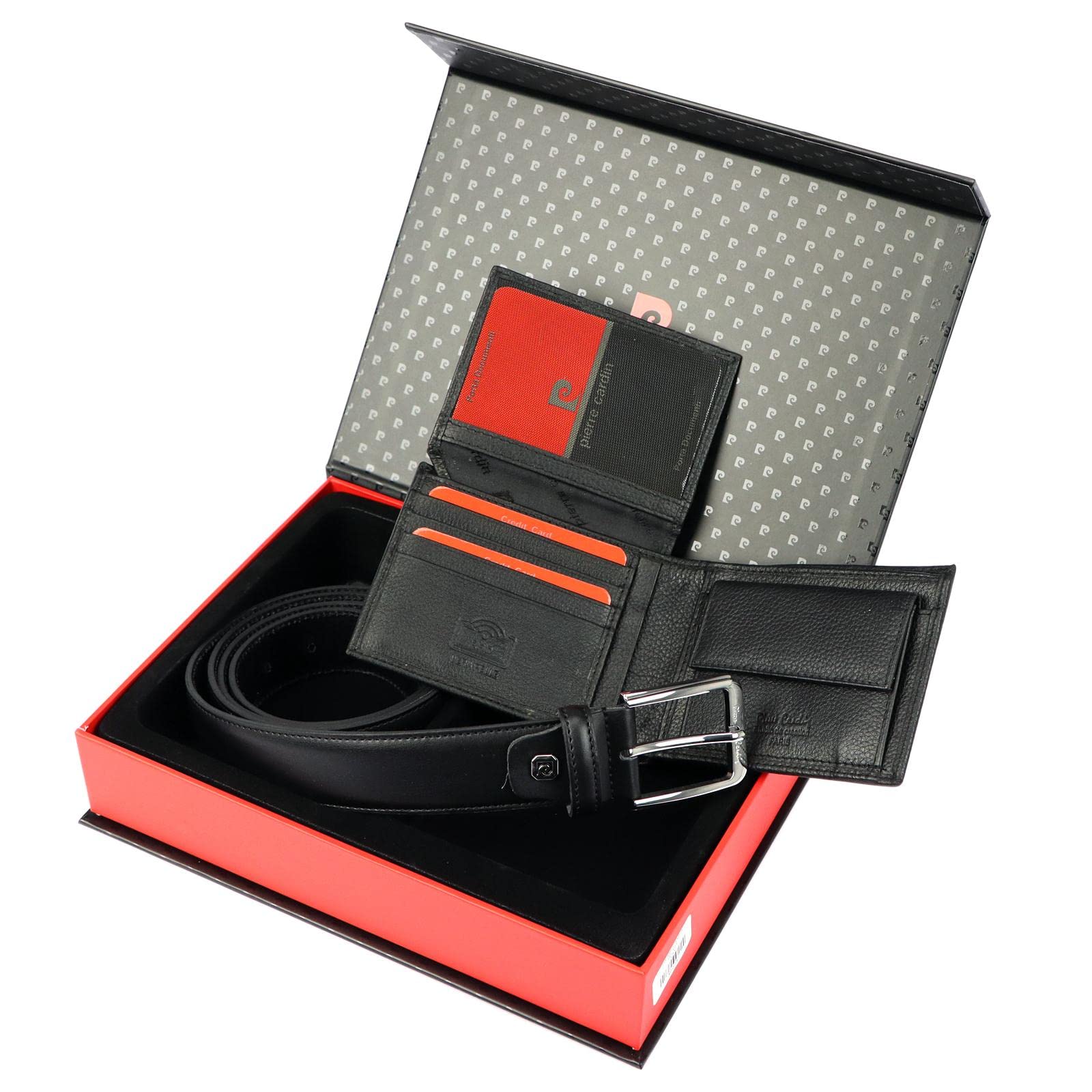 Pierre Cardin Set Regalo da Uomo: Portafoglio e Cintura Elegante in 100% Pelle Naturale - Minimalista per Natale, Anniversario, Compleanno - in Scatola, Cintura 120 cm