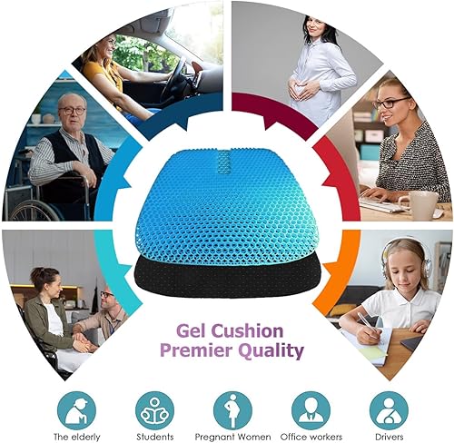 Miniatura 5 de masteymoh Cojín de gel extra grueso para sentarse por mucho tiempo, cojín de gel de 1.6 pulgadas para aliviar la presión, cojín de gel refrescante
