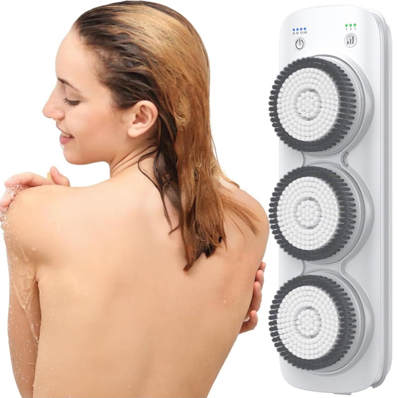 Cepillo Corporal Eléctrico Depurador De Espalda, Cepillo Corporal Montado Pared, 360 ° Automático Rota-Tion Deap Clean Skin, IPX7 Impermeable, 5200mAH, para Todo Tipo Piel