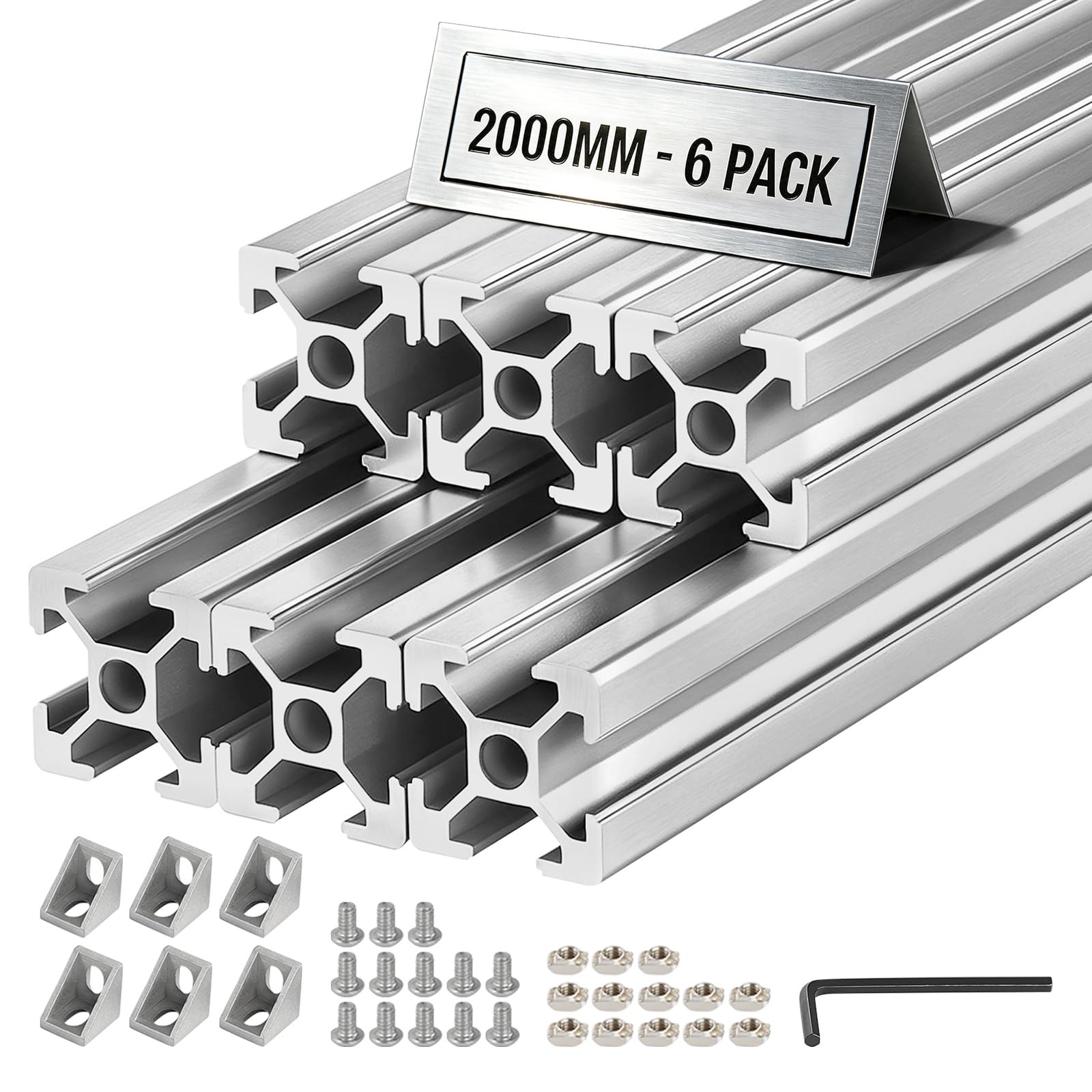 VEVOR Profil aluminiowy 2020, 6 sztuk, anodowany profil aluminiowy, 2000 mm, europejski standardowy rowek w kształcie litery T, do podwozia do drukarki 3D, maszyn CNC, mebli, stołu warsztatowego