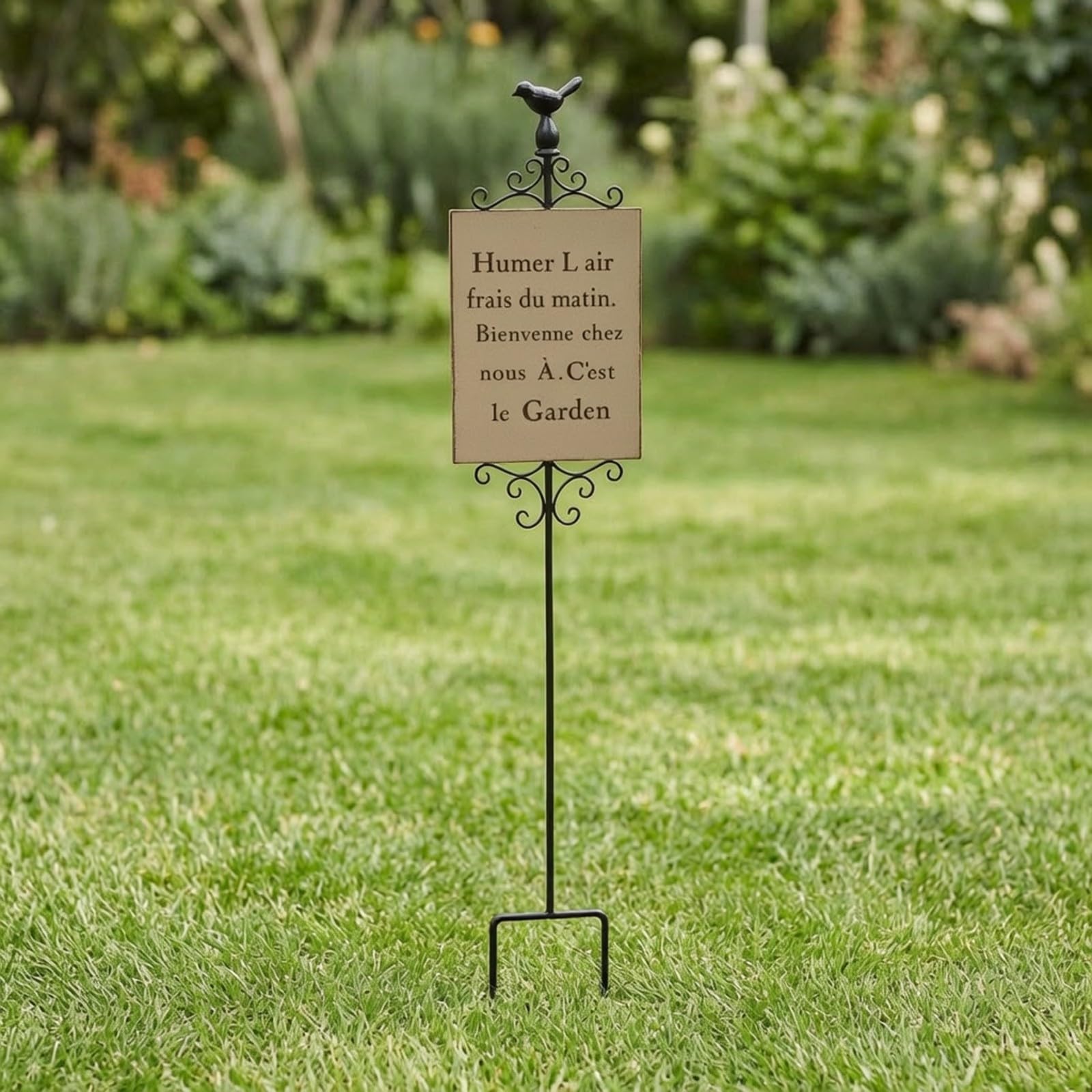 Metall Gartenstecker Schild Freistehend Antik Wetterbeständig Verzierter Schriftzug Rustikal Pflanzkübel Rasen Hof Blumenbeet Rand für Außenbereich, Gelb