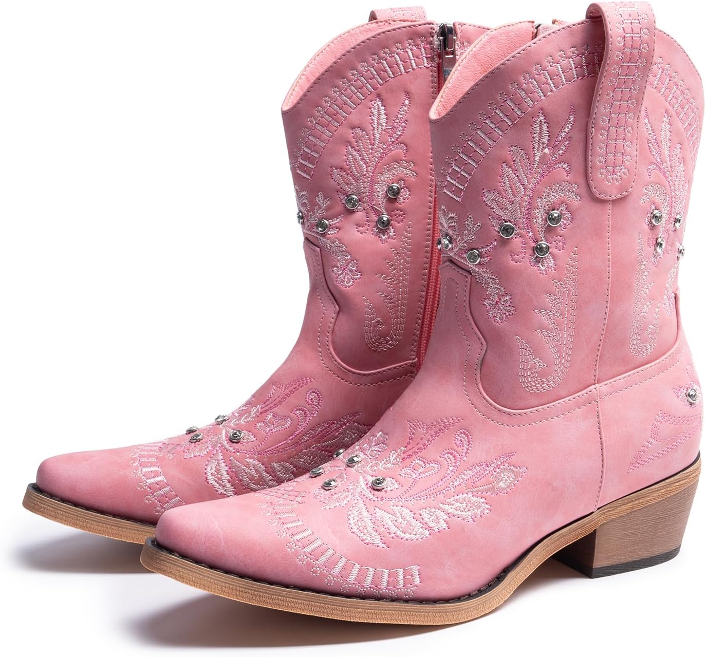 Cusolemore Cowboy Boots for Women, Cowgirl Boots with Sparkly Embroidered Rhinestones, Short Western Ankle Boots for Women with Side Zipper Pull On