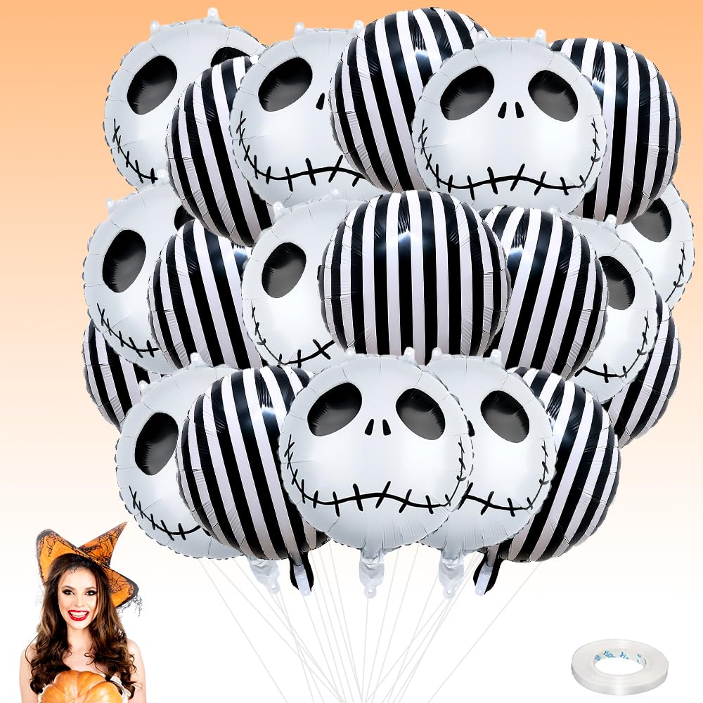 21 PCS 18Inch Black Skull Halloween Foil Balloons Halloween Party Decoration Skull Party Decorations for kids,home