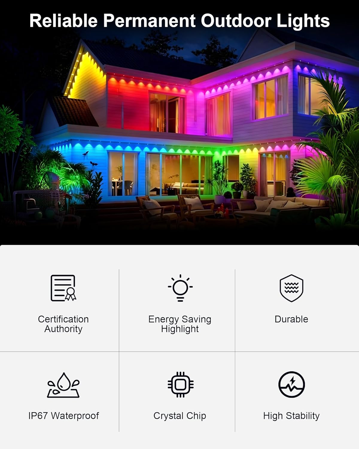 WUKUR 50Ft Permanent Outdoor Lights for House, Outdoor RGB Lights for House Waterproof Smart LED Eaves Light with APP/Remote Control, RGB Led String Lights for Christmas House Outside Party Decoration