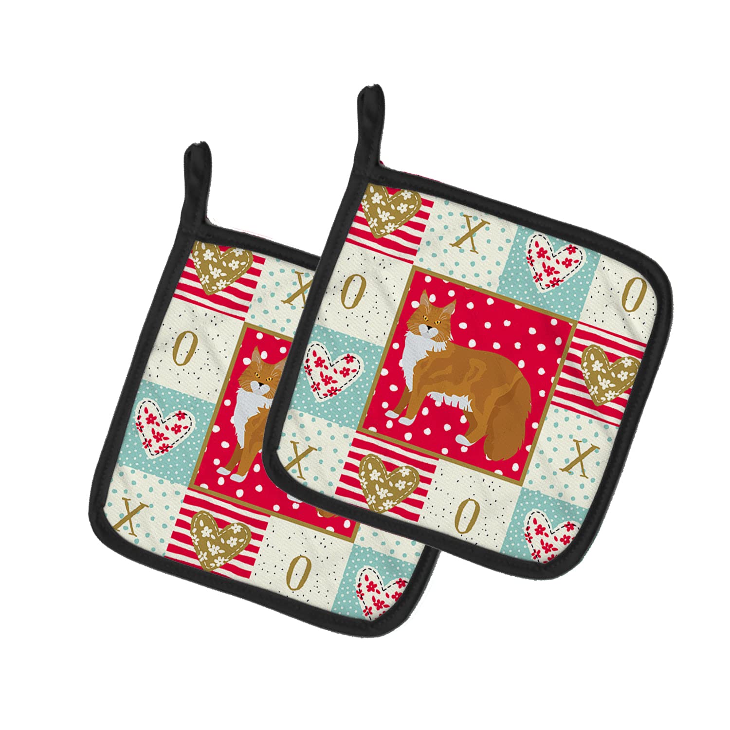 Caroline's Treasures Carolines Treasures CK5642PTHD Maine Coon #1 Cat Love, 1 Paar Topflappen, Stoff, Mehrfarbig, 7.5HX7.5W