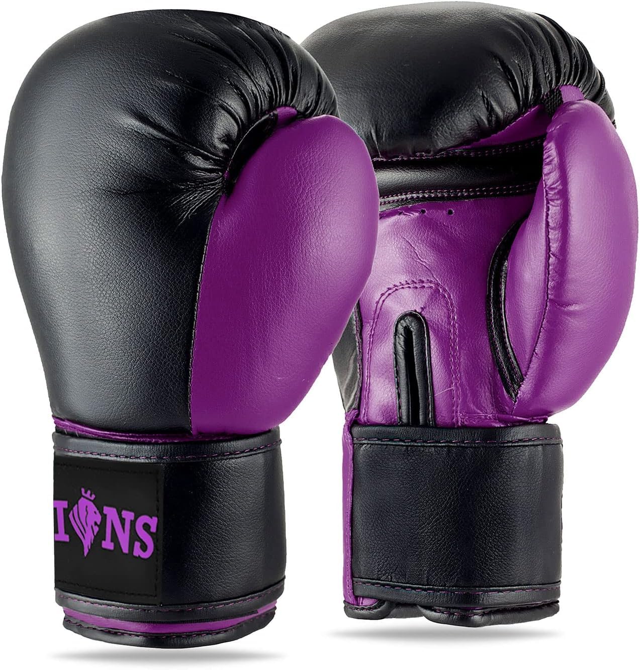 Lions Boxing Gloves - Premium Faux Leather, Pro Sparring Training Muay Thai Gloves, MMA Punching Kickboxing Bag Focus Mitts Fighting Training Workout for Men Women (INJECTION MOULD PURPLE, 10OZ)