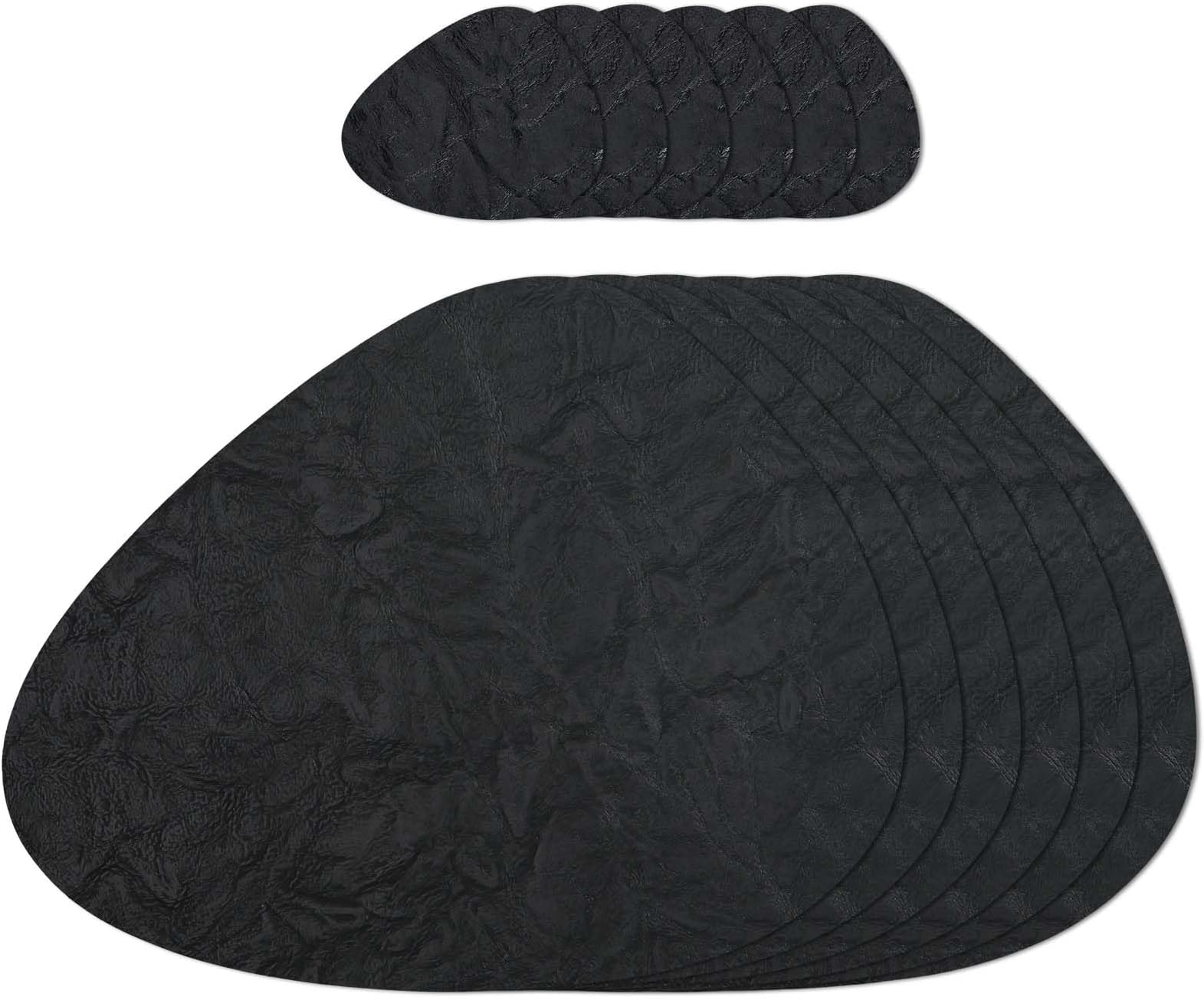 AHHFSMEI Placemats Set of 6 Faux Leather Place mats for Dining Table Heat-Resistant Non-Slip Washable Waterproof Coffee Mats Easy Clean Table Mats and 6 Coasters(Black)