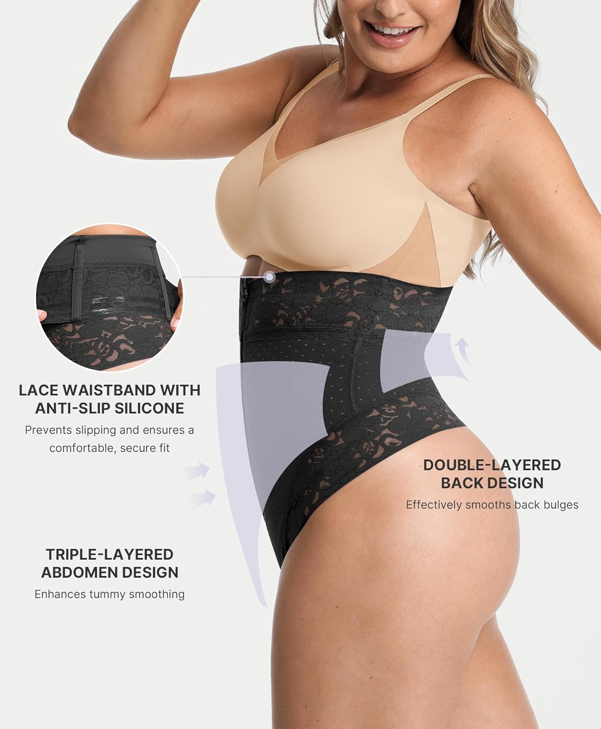 SHAPELLX Tummy Control Thong Shapewear for Women Shaping Thong Body Shaper Underwear with Hook Zipper Closure - Image 4