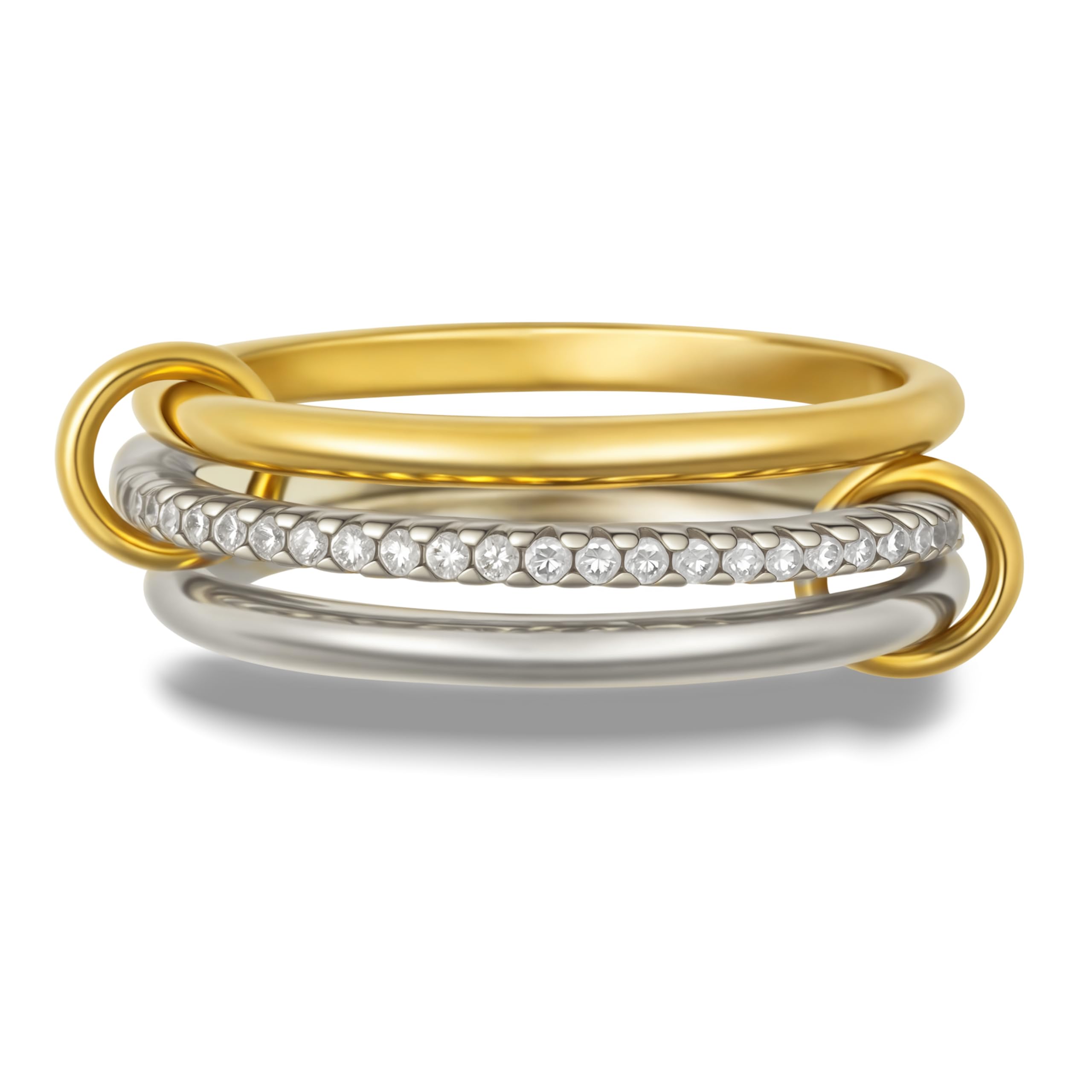 Stackable Rings for Women, Multicolored Connected Ring Set, Gold Silver Multi-Link Connected Ring, Stackable Cubic Zirconia Rings Set