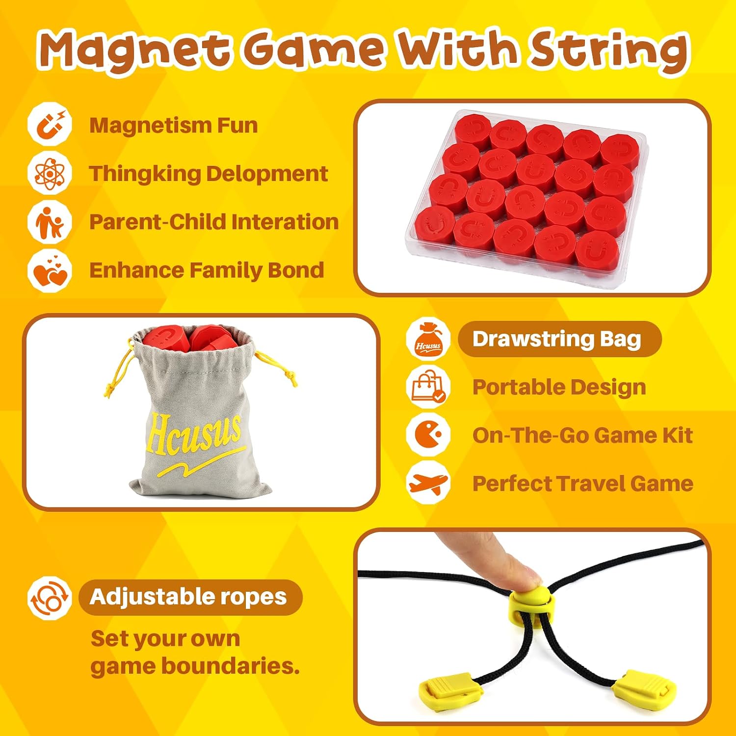 Magnet Game, Magnetic Game with String, Fun Games for Kids 8-12 and Adult, Board Game for Family Game Night and Party, Travel and Classroom, 2 Player Games