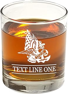 Navy Whiskey Glass (Set of Two) – US Navy Engraved Exquisite Whiskey Glass - Gifts for Whiskey Lovers - United States Navy Veteran Present for Retirement, Graduation, Birthday – Navy Bar Décor