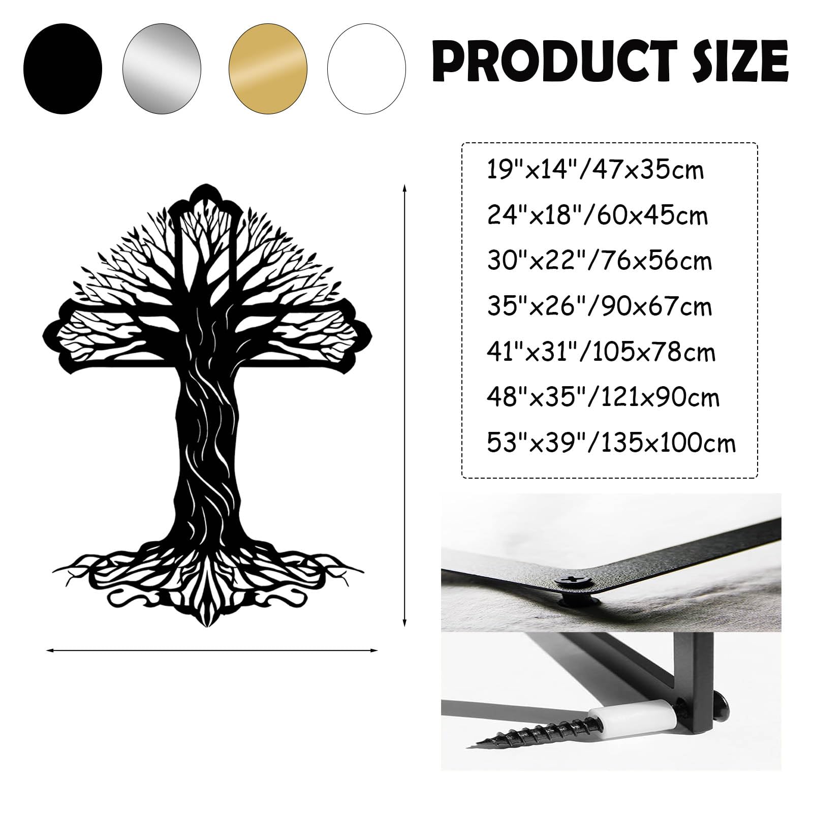 Nowoczesna minimalistyczna metalowa dekoracja ścienna z krzyżem drzewa życia Jezus sztuka chrześcijańskie krzyże religijne dekoracje do domu i salonu (srebrny, 135 x 100 cm)