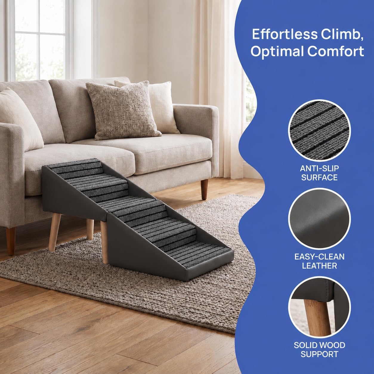 Rampa Convertible 2 en 1 para Perros, otomana y reposapiés, escaleras Antideslizantes para Mascotas (para Perros pequeños y Grandes), rampa ergonómica para Cama, sofá y Coche.