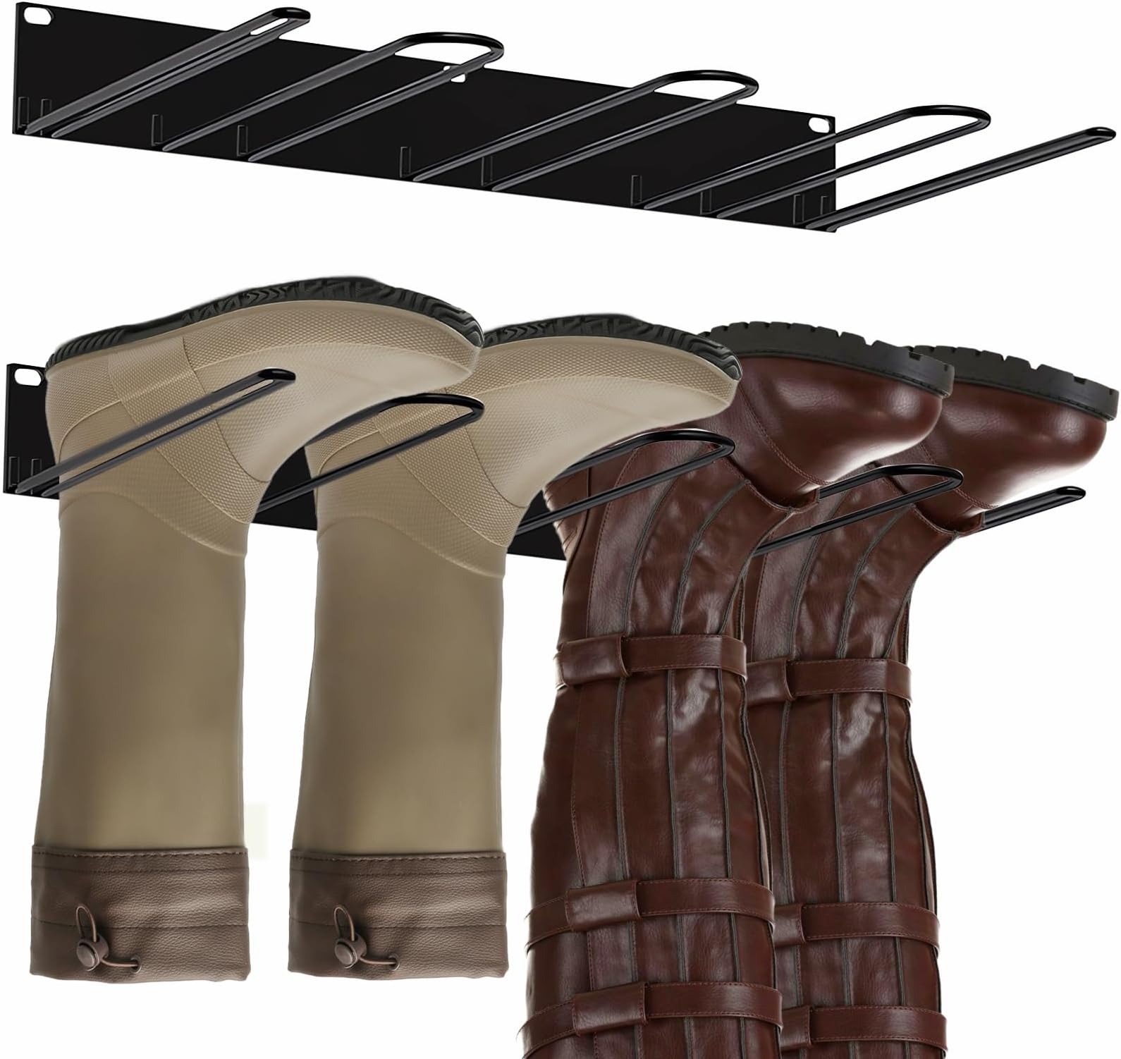 4 Pair Boot Rack Organizer Tall Boots for Wall Mounted - Wader Hangers for Drying Fishing Rain Hiking Tall Cowboy Boots - Boot Hanger Holder for Indoor Outdoor Entryway Garage Mudroom Closet