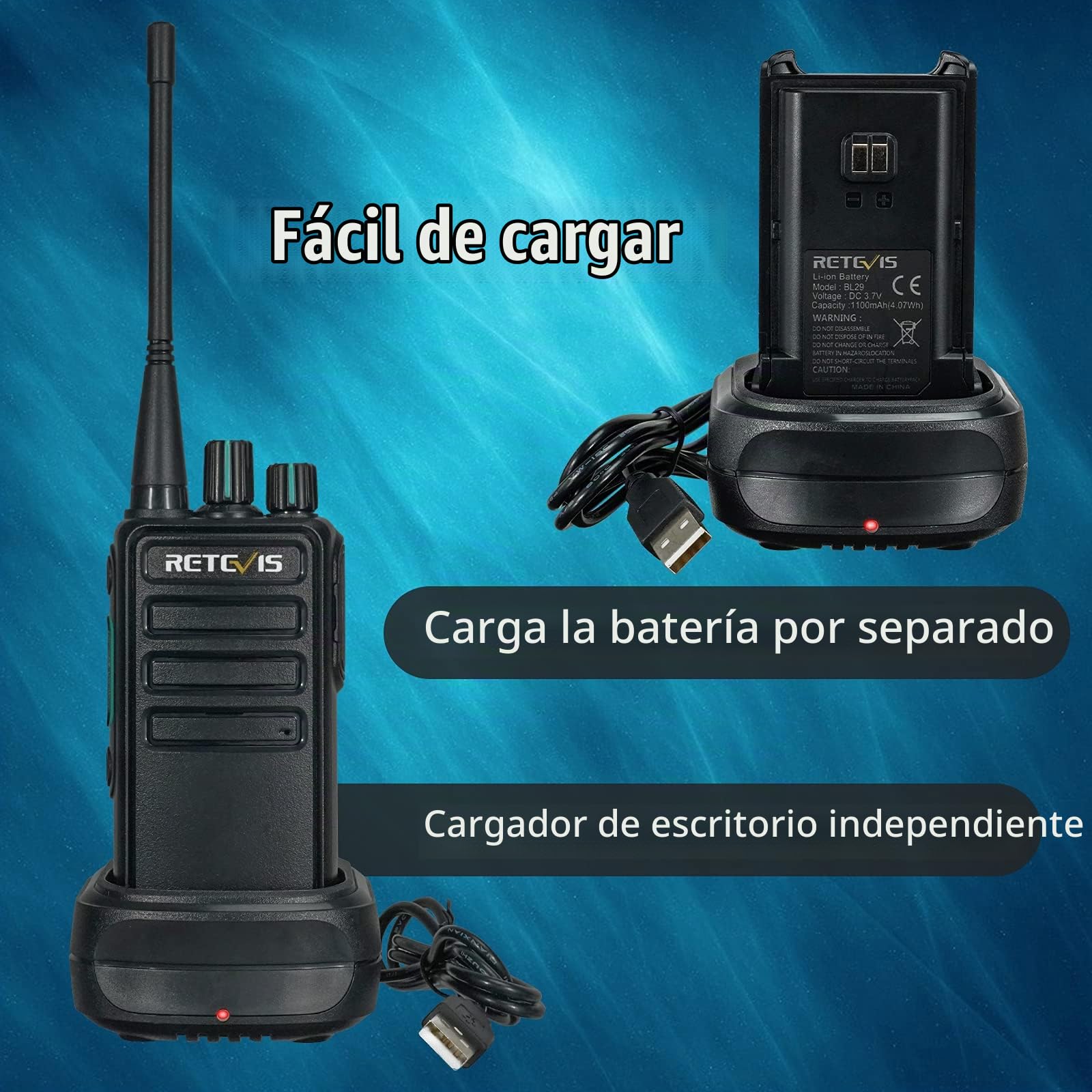 Retevis RB629 Walkie Talkie, PMR446 Walkie Talkie Portátil con Función de Clonación Inalámbrica, VOX, Alarma de Emergencia, Walkie Talkies Largo Alcance con Micrófono para Obras (4 Piezas, Negro)