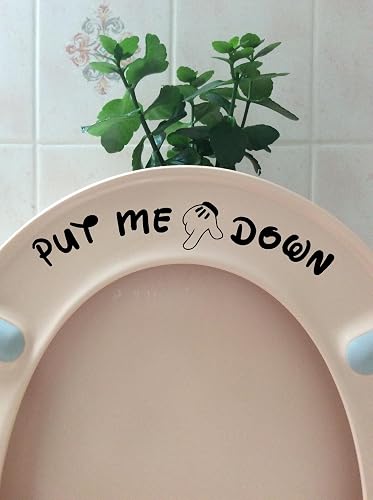 Pack of 2 Put Me Down Cute Mickey Hands Toilet Seat/Lid Sticker - Bathroom Décor - Bathroom Accessories (Black)