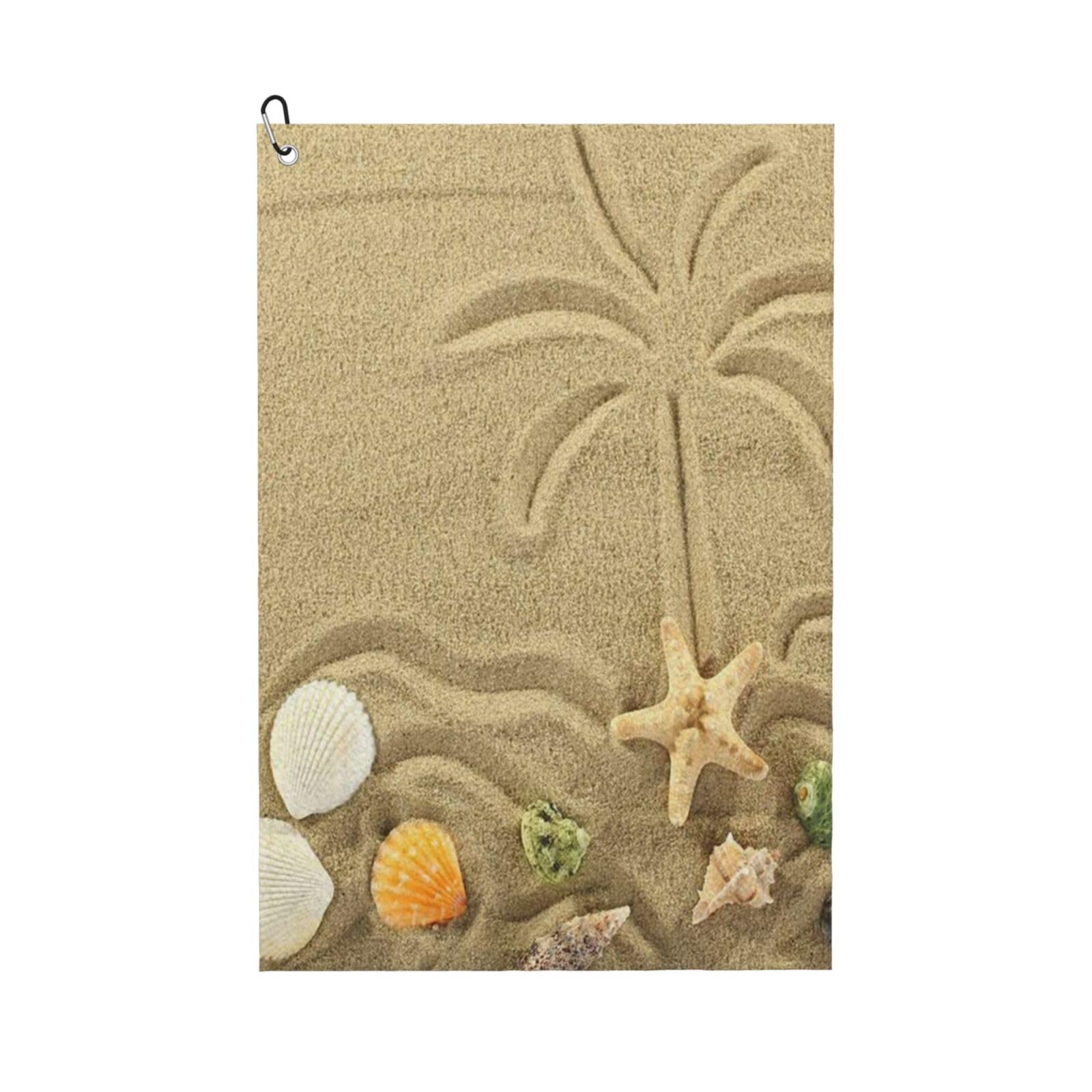 Hnnkloy Beach And Palm Trees, 16x24 in Portable Waffle Golf Towels with Carabiner Clip for Golf Bag