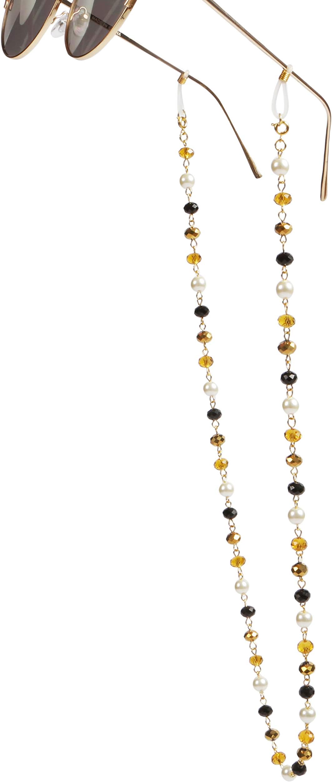 Crystal Beaded Eyeglass Chain Strap Sunglass Retainer Cord Spectacle Lanyard (70cm, Black,White,Amber,Gold)