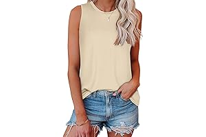 Womens Tank Tops Summer Casual Crew Neck Sleeveless Top Loose Fit Basic Tunic Shirts