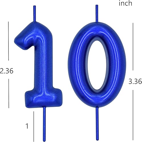 Miniatura 5 de DERVENTA Velas de cumpleaños con números azules de 2.36 pulgadas, decoración para tartas de fiesta, 1 pieza (número 10 azul)