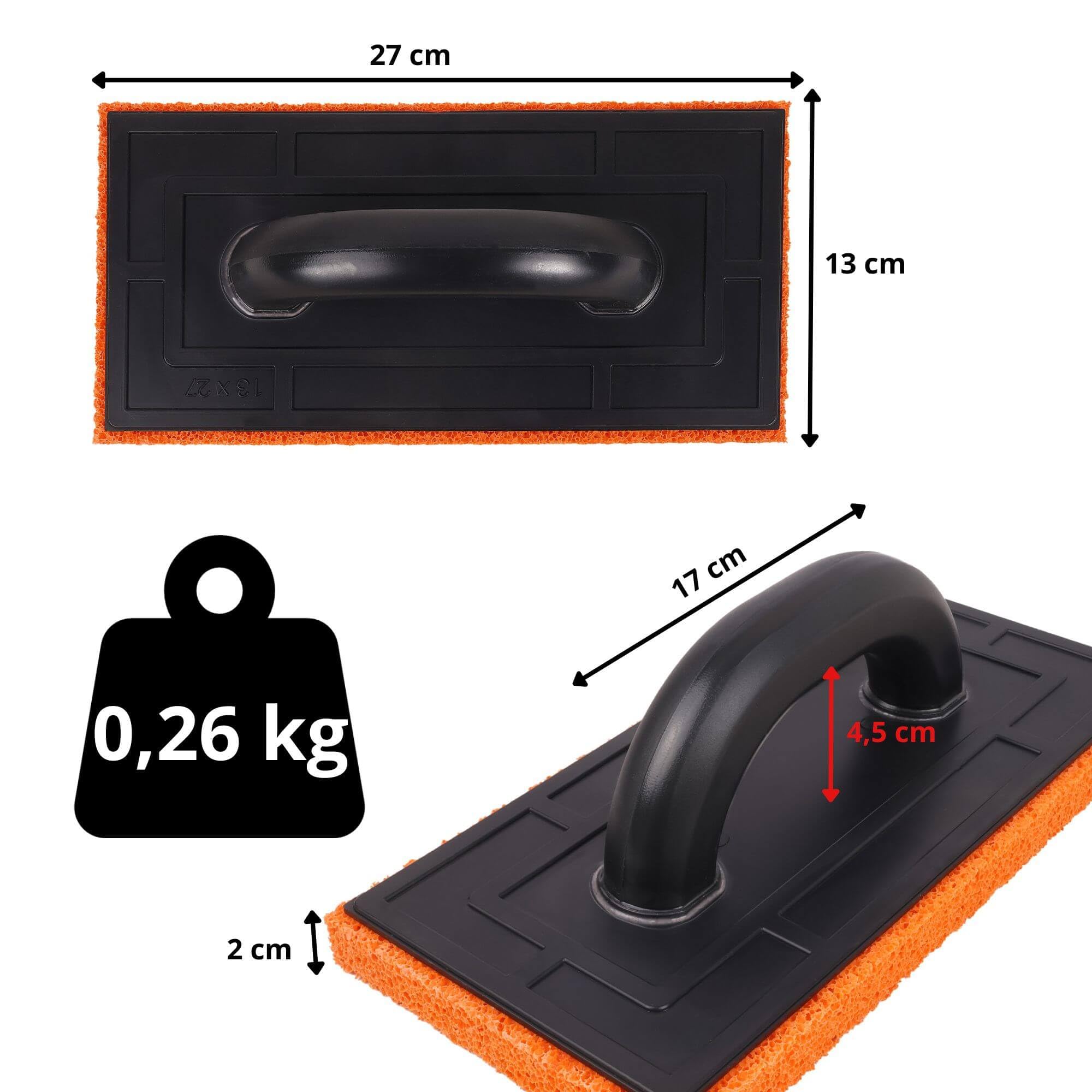 10 x kielnia wygładzająca z gumową gąbką, deska do tarcia, tworzywo sztuczne, 270 x 130 mm, guma gąbkowa, 20 mm, deska do tarcia dla murarzy i kafelków, deska do czyszczenia, wyprodukowana w