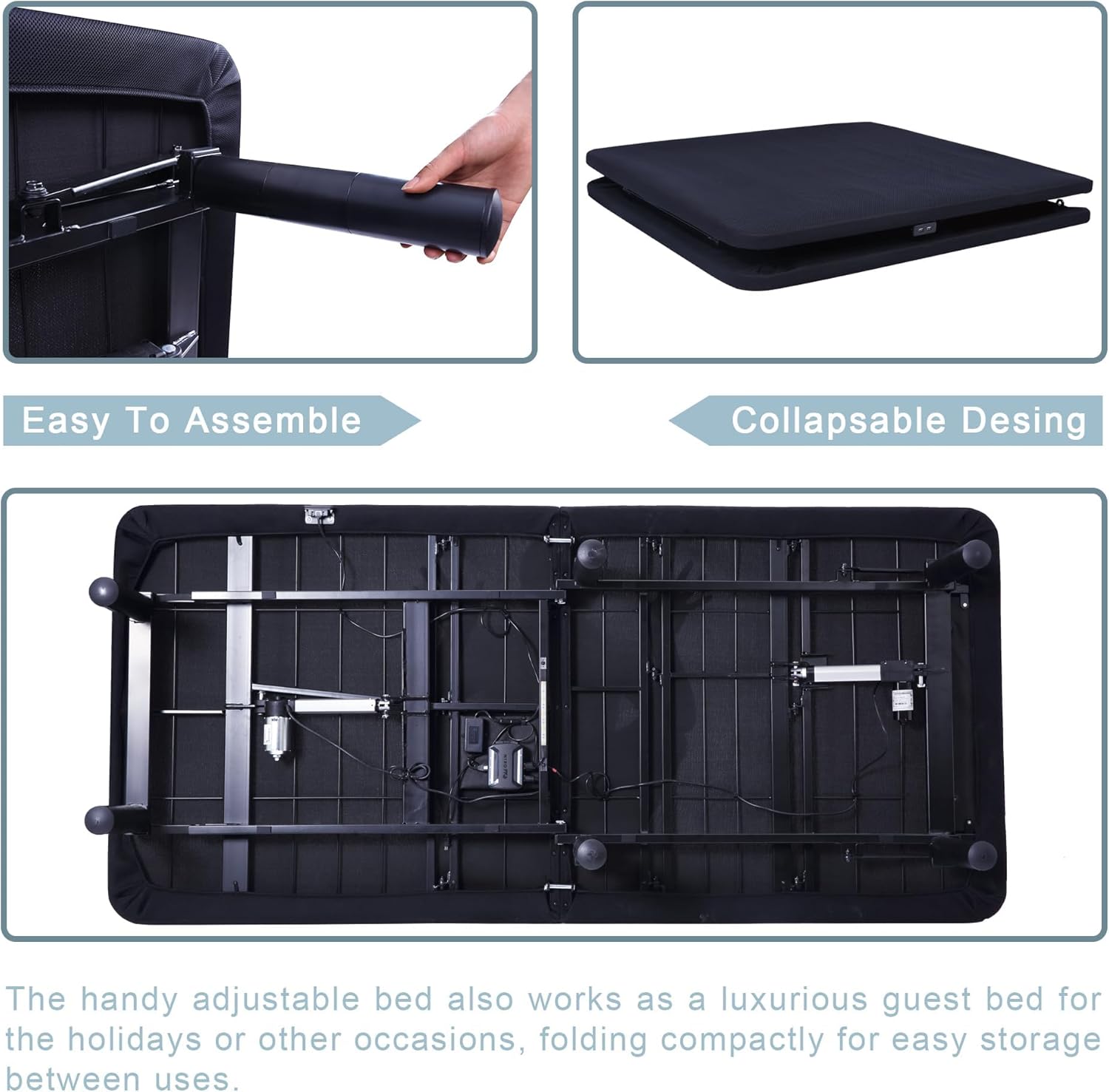 Fromann Split King Adjustable Bed Frame Base, Head & Foot Incline, USB Ports, Zero Gravity, Nightlight, 3-Heights Adjustable Legs, No Tools Assembly