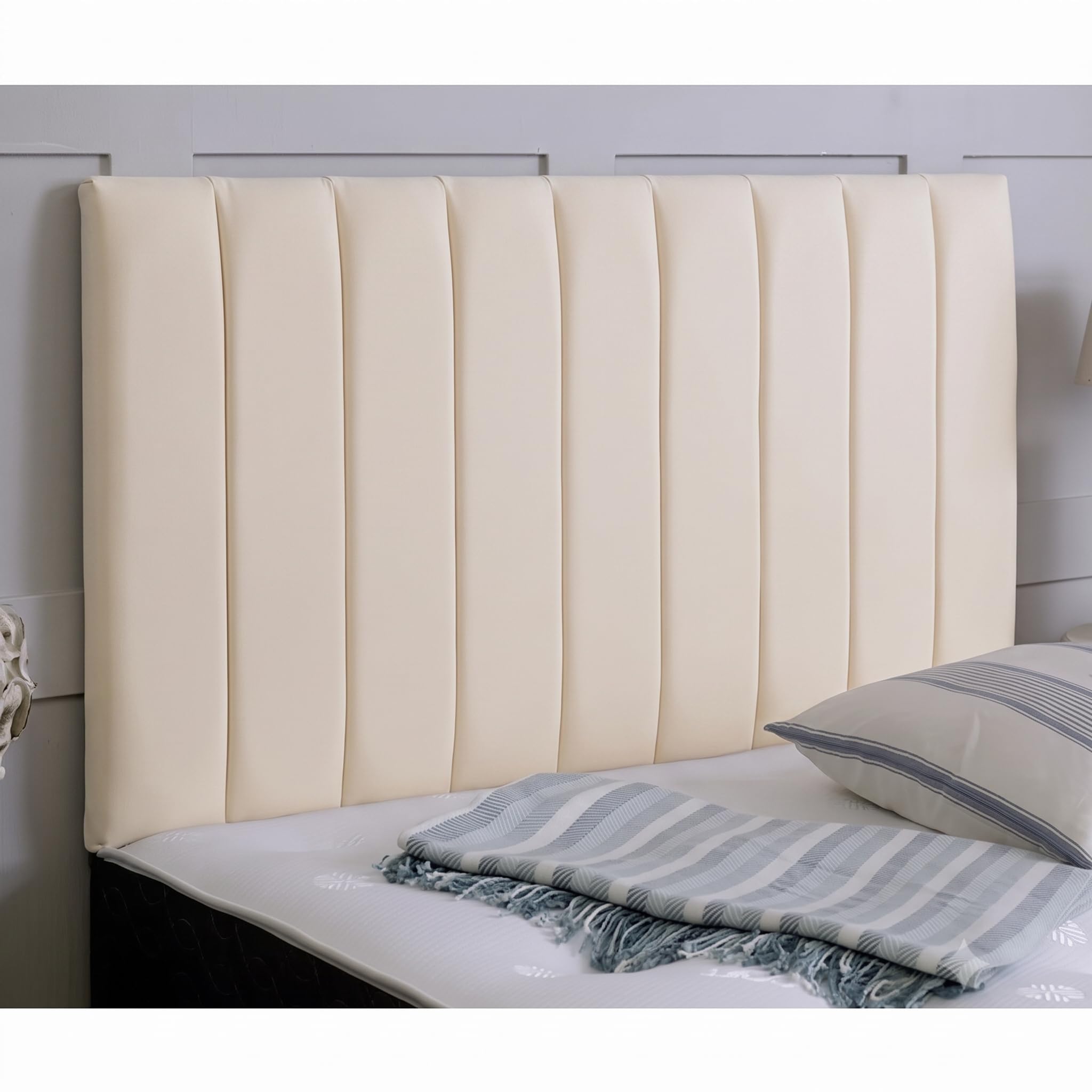 hm bedding 20" Height Divan Bed Headboard, Lined Bed Headboards With Plush Velvet Fabric Bed Headboard Elegant design with Wooden Struts & Screws, Bedroom Furniture (Cream, King)