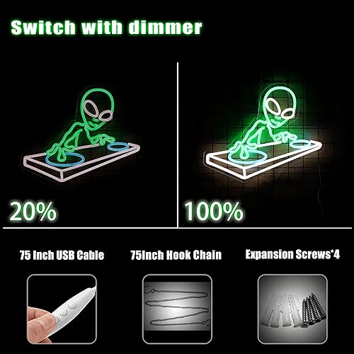 Miniatura 2 de Letrero de neón de Alien DJ, regalos de DJ para hombres, luz de neón LED genial para decoración de pared de barra de música, letreros LED regulables