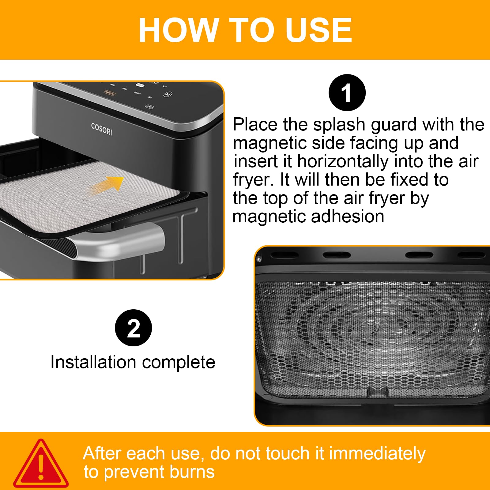 Grille Anti-Éclaboussures Pour Air Fryer Cosori - 2 Pièces - Aimants - Compatible 8,5L Et 10L - Maille Fine Inox