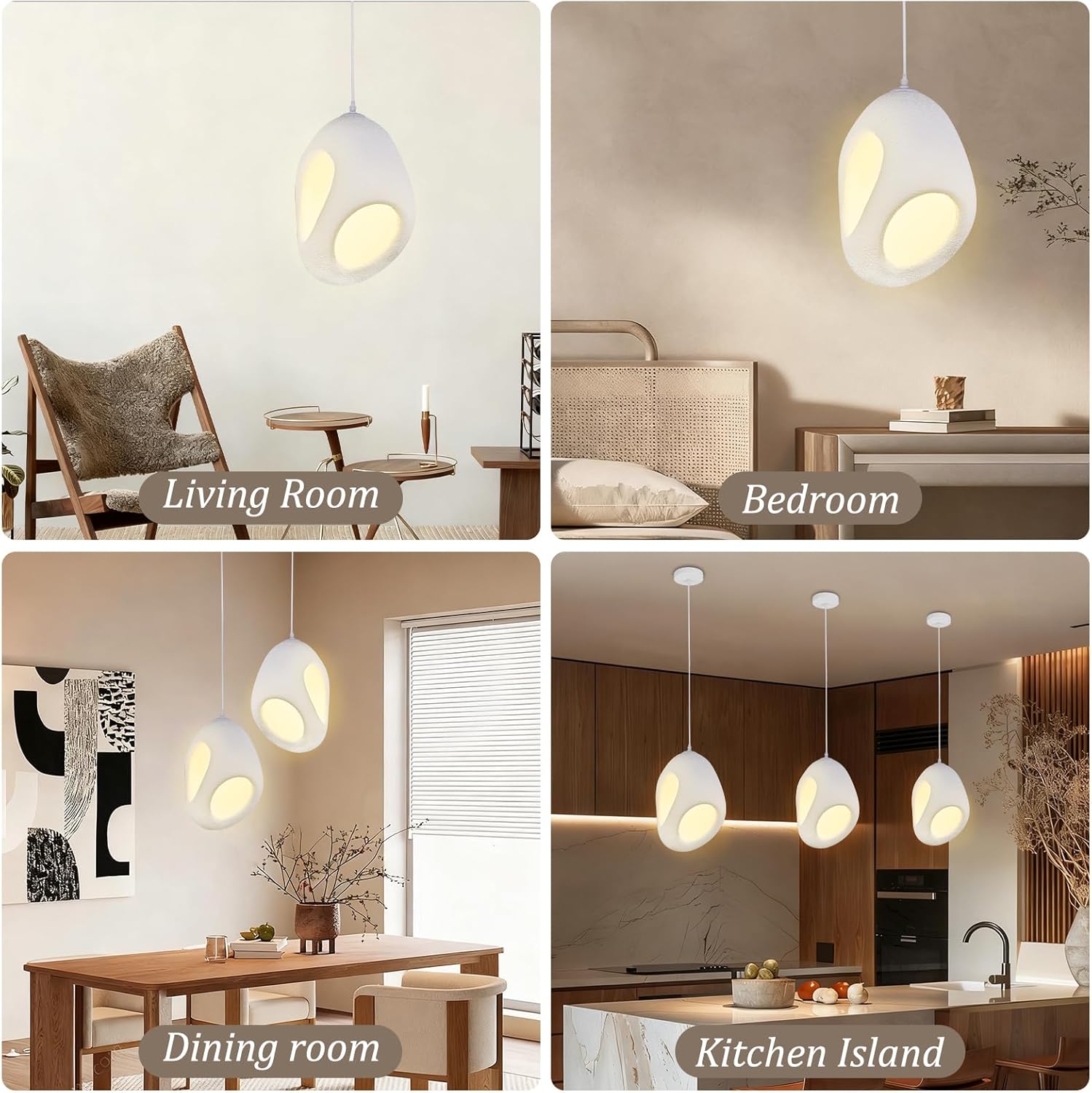 Modern Wabi-sabi Style Hanging Lamps Creative Hollow Pendant Lights E26 Kitchen Island Pendant Light Fixture 11in*15in Adjustable Lighting for Bedroom Living Room Dining Room