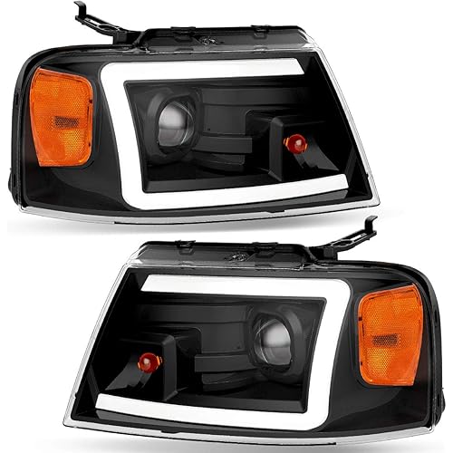 oEdRo LED DRL Headlight Assembly for 2004-2008 Ford F150 Headlamp Replacement w/Daytime Running Light Black Housing Amber Reflector Clear Lens Pair Set