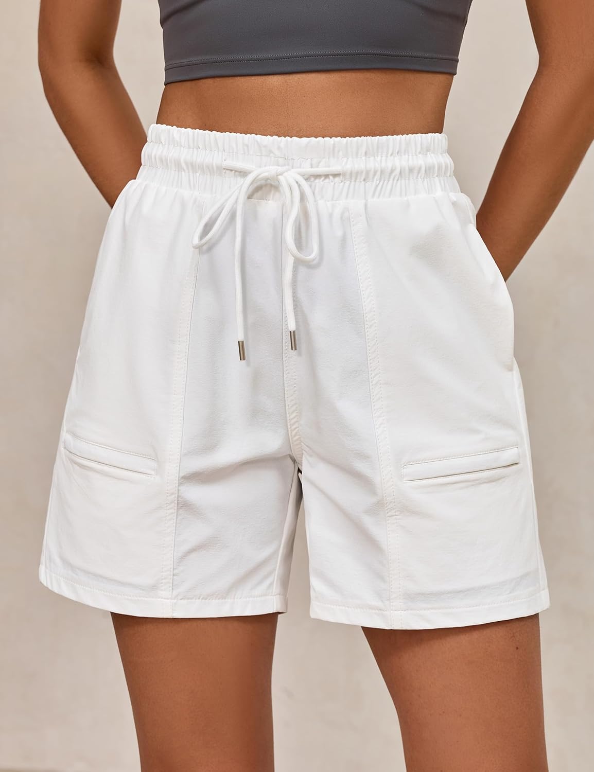 luvamia Hiking Shorts for Women Cargo Lightweight Pull On Elastic Waist Summer Shorts Athletic Golf with Zipper Pockets - Image 3