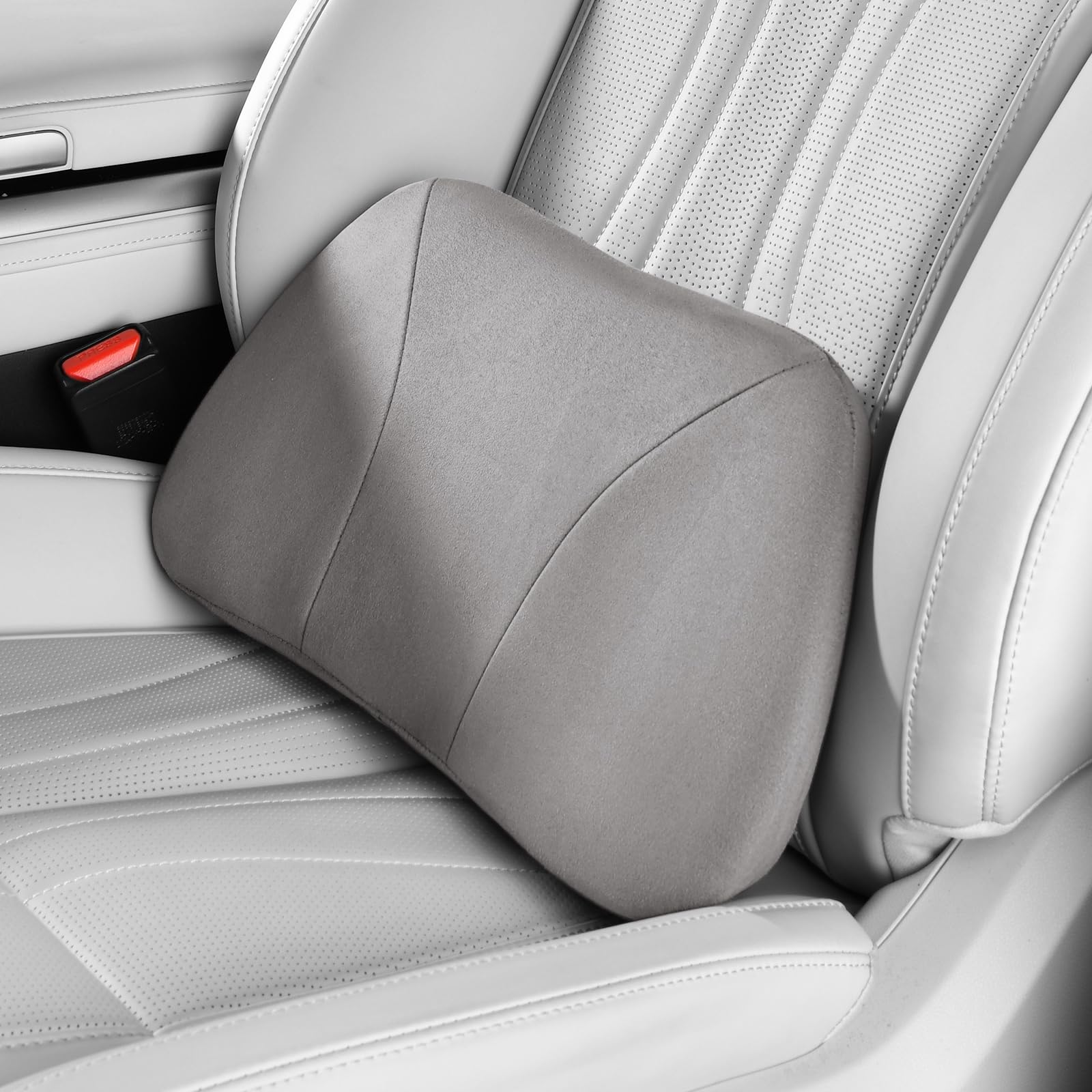 POKSRI 1P Cojin Lumbar de Suede para Coche, Oficina, Sofa, Espuma viscoelástica,39x22cm,Soporte Lumbar, Decoración, Respaldo Cojín (Gris)