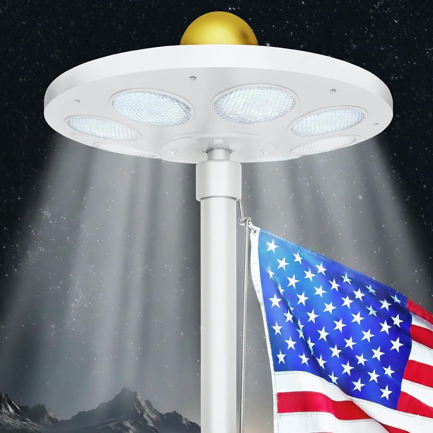 Flag Pole Light Solar Powered - Ultra Bright for 15-25 Ft Flag Poles, 136 LED from Dusk to Dawn, Wide Coverage Waterproof Solar Light for Flagoles for Outside House (White)