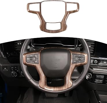 RT-TCZ for Silverado Steering Wheel Trim Compatible with Chevy Suburban 2020 Up Tahoe 2021 Up Silverado 2019-2022 Wood Grain Interior Accessories