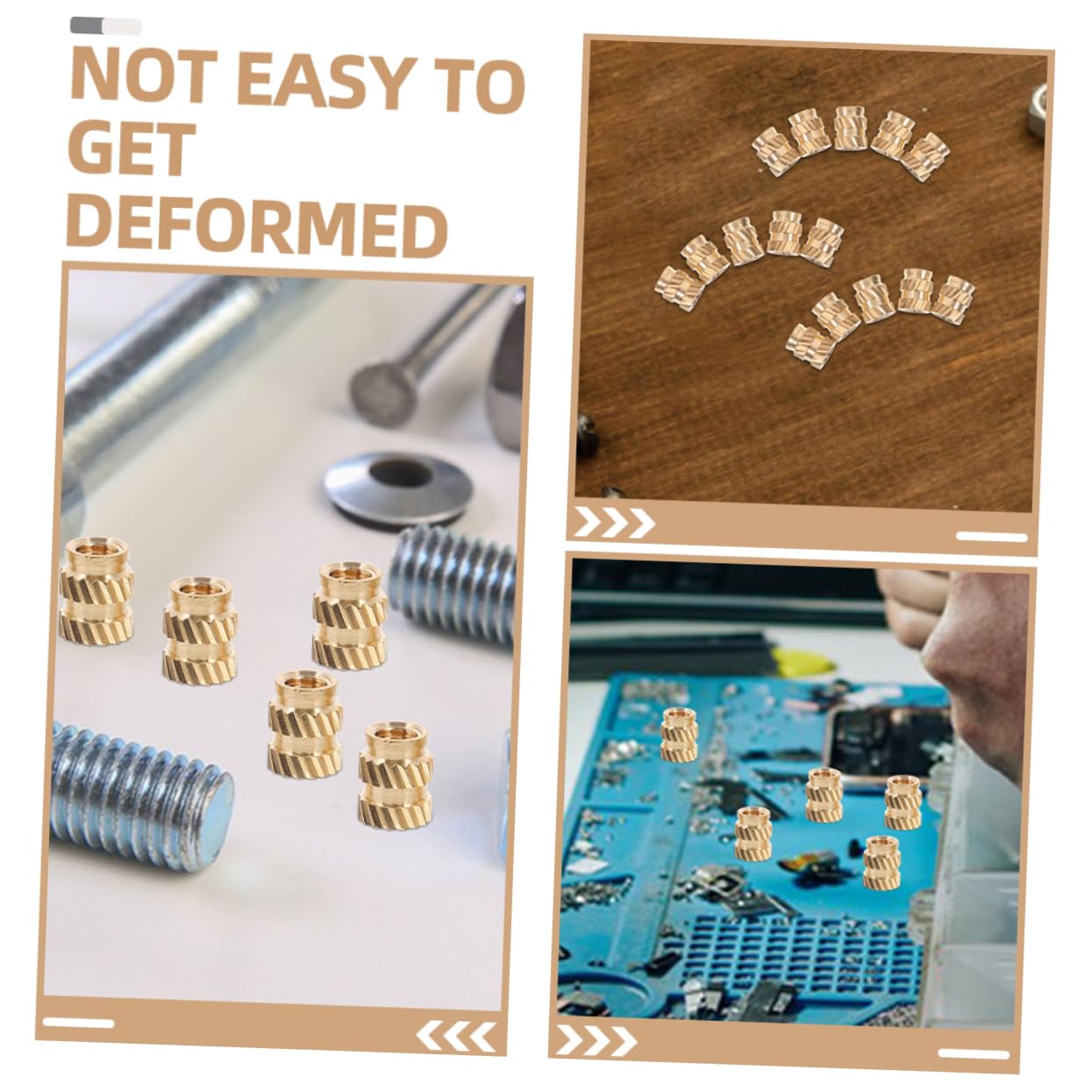 Copper Knurled Threaded Inserts 100pcs, 0.5mm Pitch for Plastic
