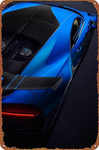 Bugatti Chiron - Cartel de metal divertido de hojalata vintage, negro, decoración de pared, sala de estar, baño, cocina, póster de 8 x 12 pulgadas