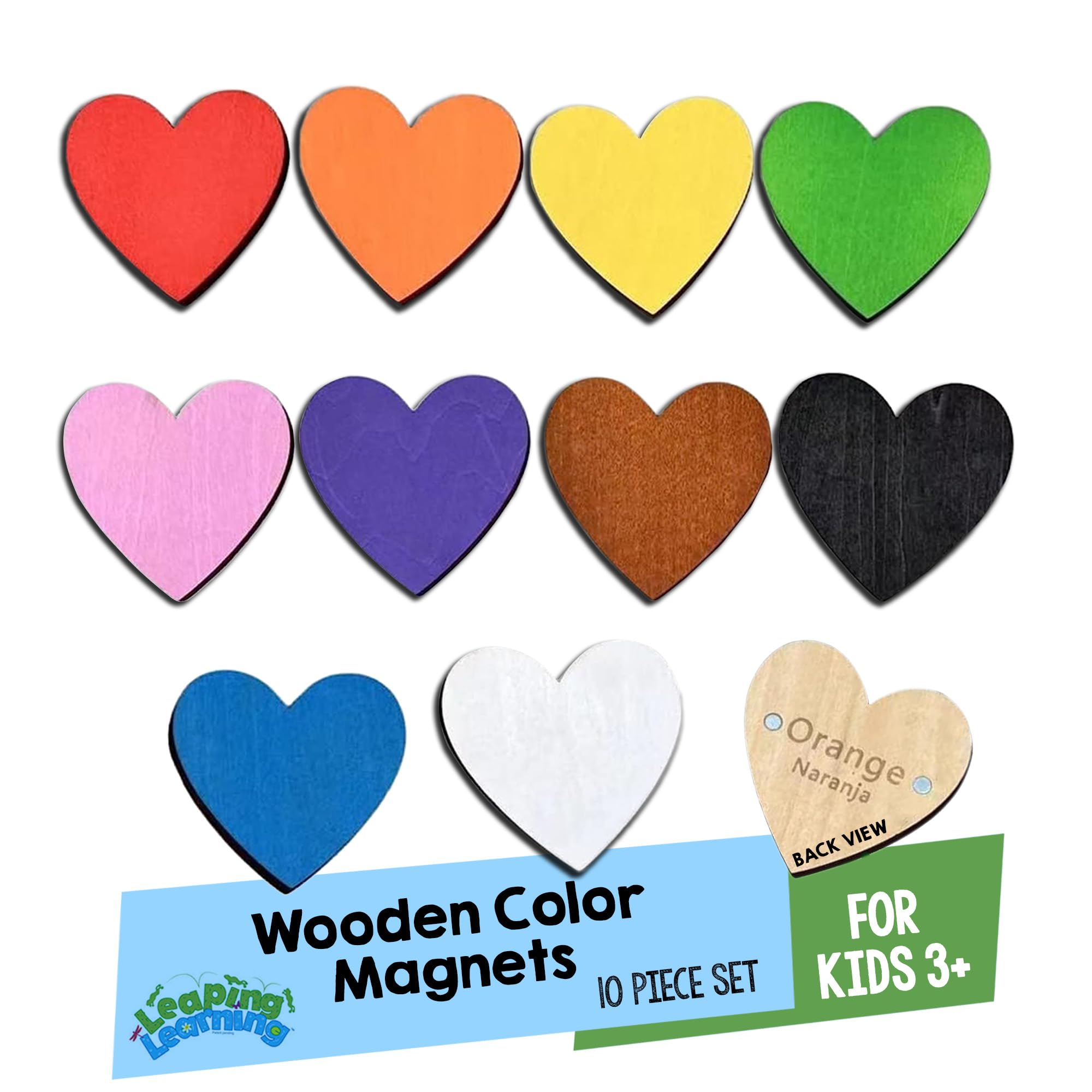 Leaping Learning Game Magnetic Wooden Color Hearts - Decorative for Home, Office, and Classroom - Vibrant Heart-Shaped - Stays on Refrigerator, Arts & Crafts - Children's Supplies for Creative Play