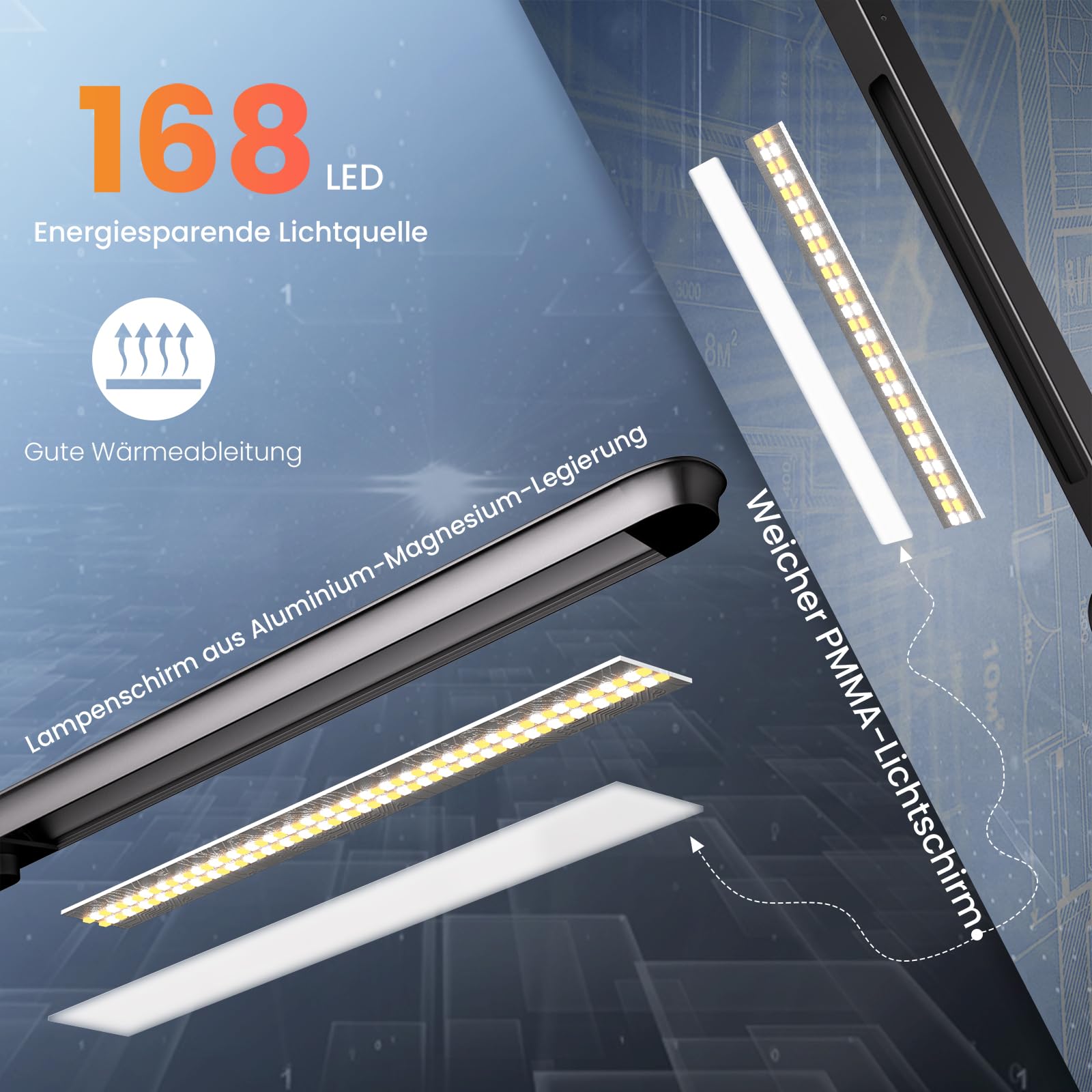 AmazLit Desk Lamp, Eye Care Desk Lamp, LED Dimmable, Double Light Source, Swing Arm, Architect Lamp, Adjustable Colour Temperature, 16 W, Table Lamp for Home Office, Remote Control