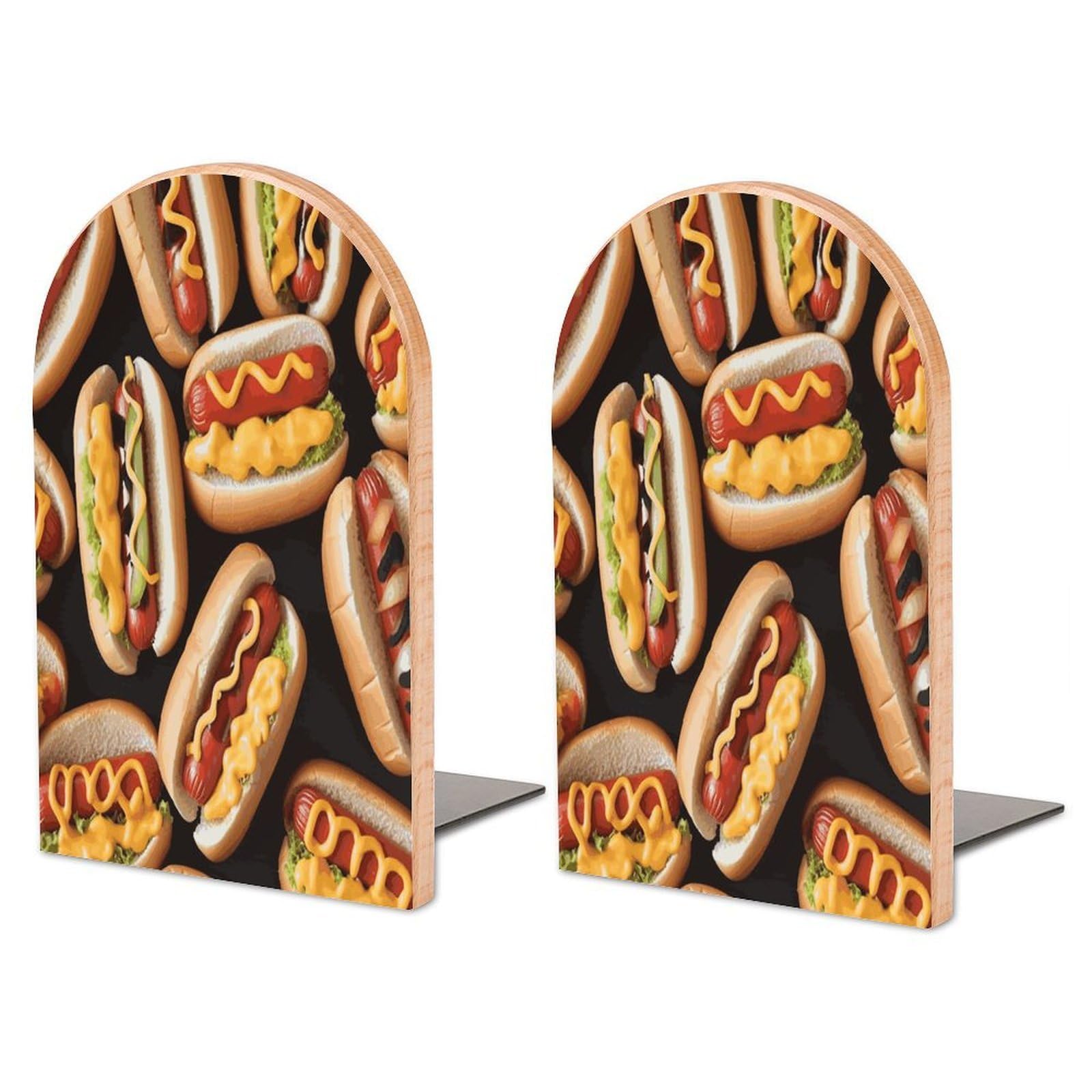 Fun Food Hot Dogs Wood Bookend for Shelves 1 Pair